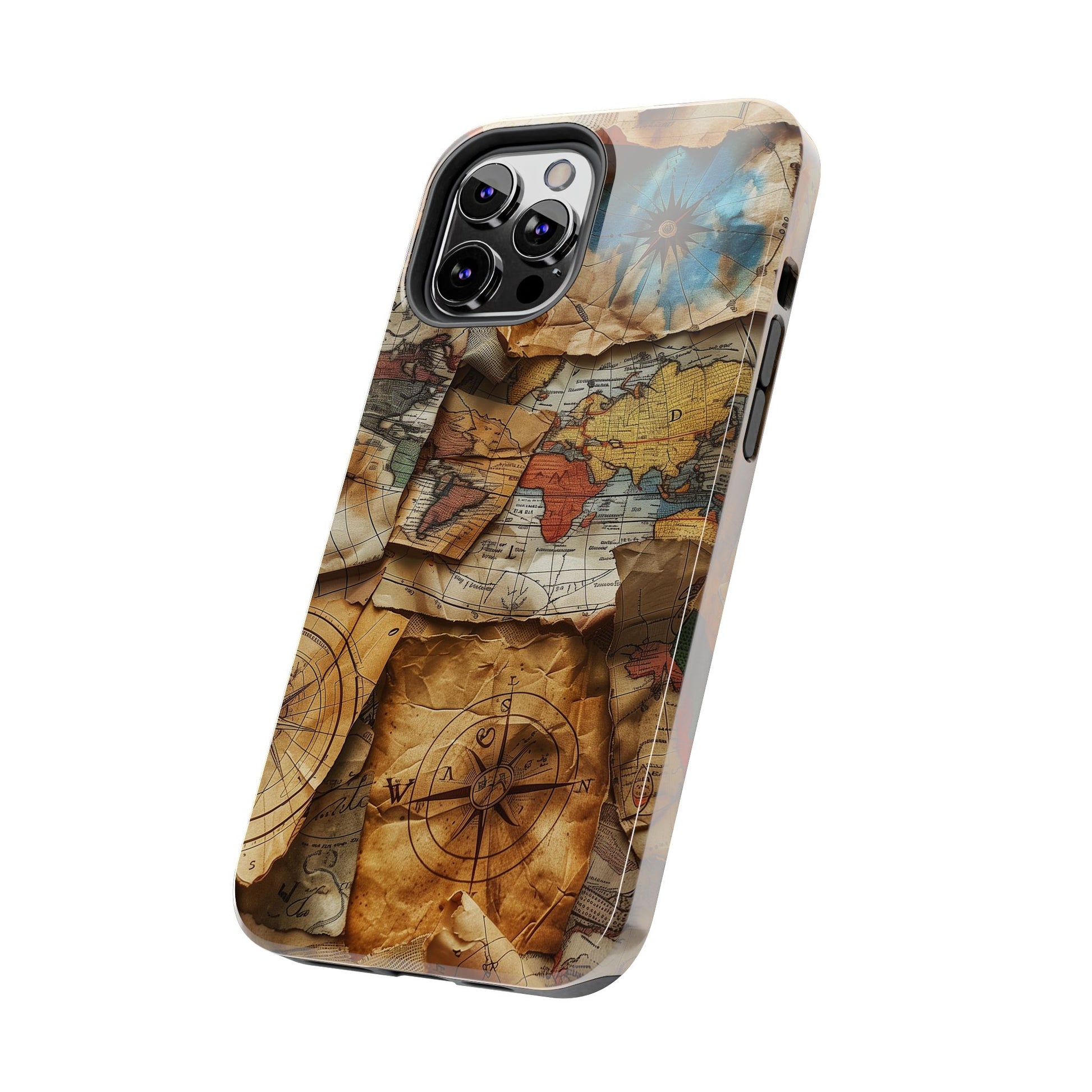 Double Layer Map Phone Case - Protective Phone Case Vintage Map Design - Durable Dual Layer Case with Map Print - Travel Inspired Phone Case