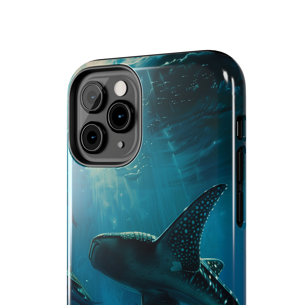Tranquil Trio: Three Whale Sharks Tough Phone Case