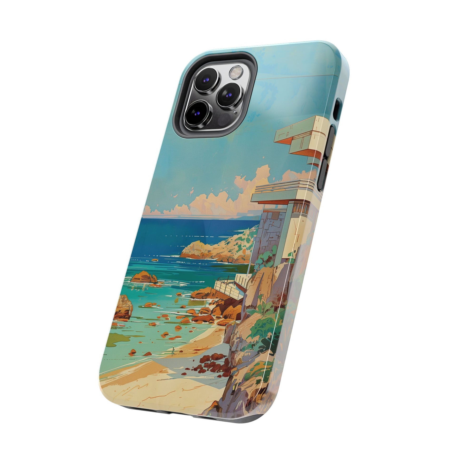 Retro Beach Scene Phone Case, Vintage Tropical Ocean iPhone Case, Summer Beach Phone Cover for iPhone, iphone 15 pro max