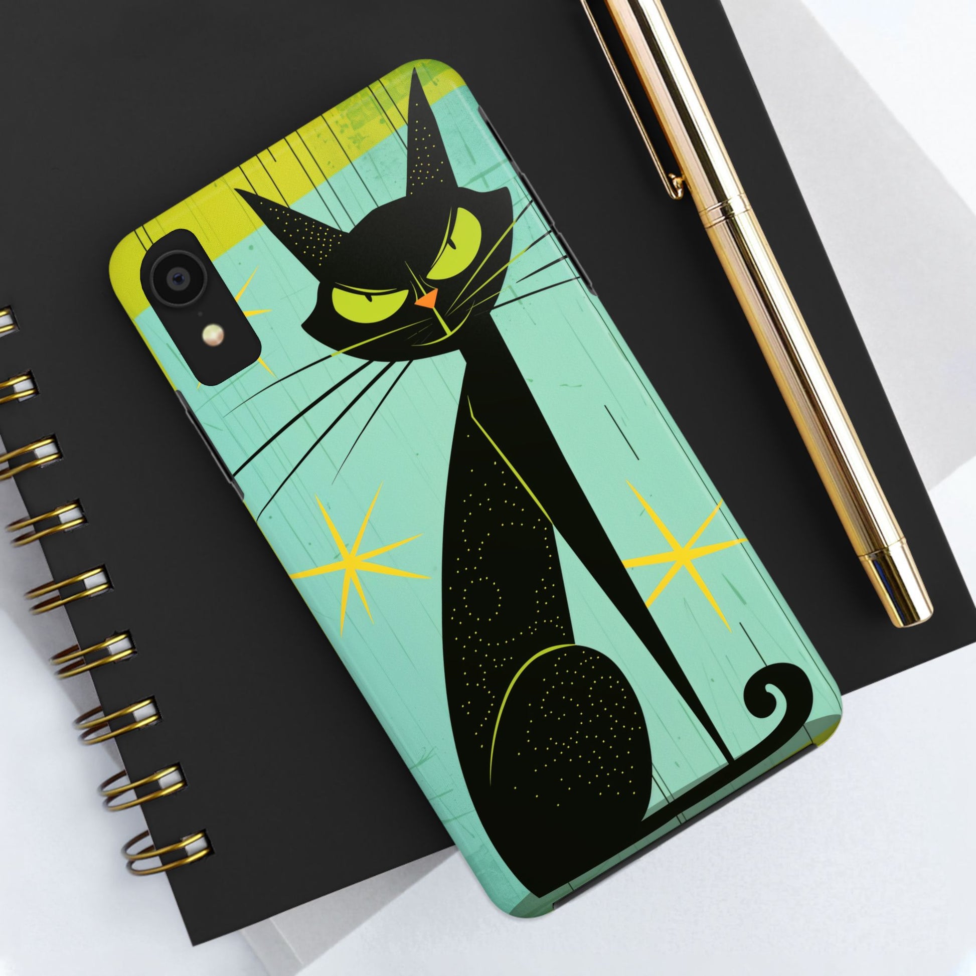 Mid-Century Modern Phone Case, Mid Mod iPhone Case, Atomic Cats iPhone Case, Retro Chic Smartphone Cover, Unique Artistic Phone Accessory