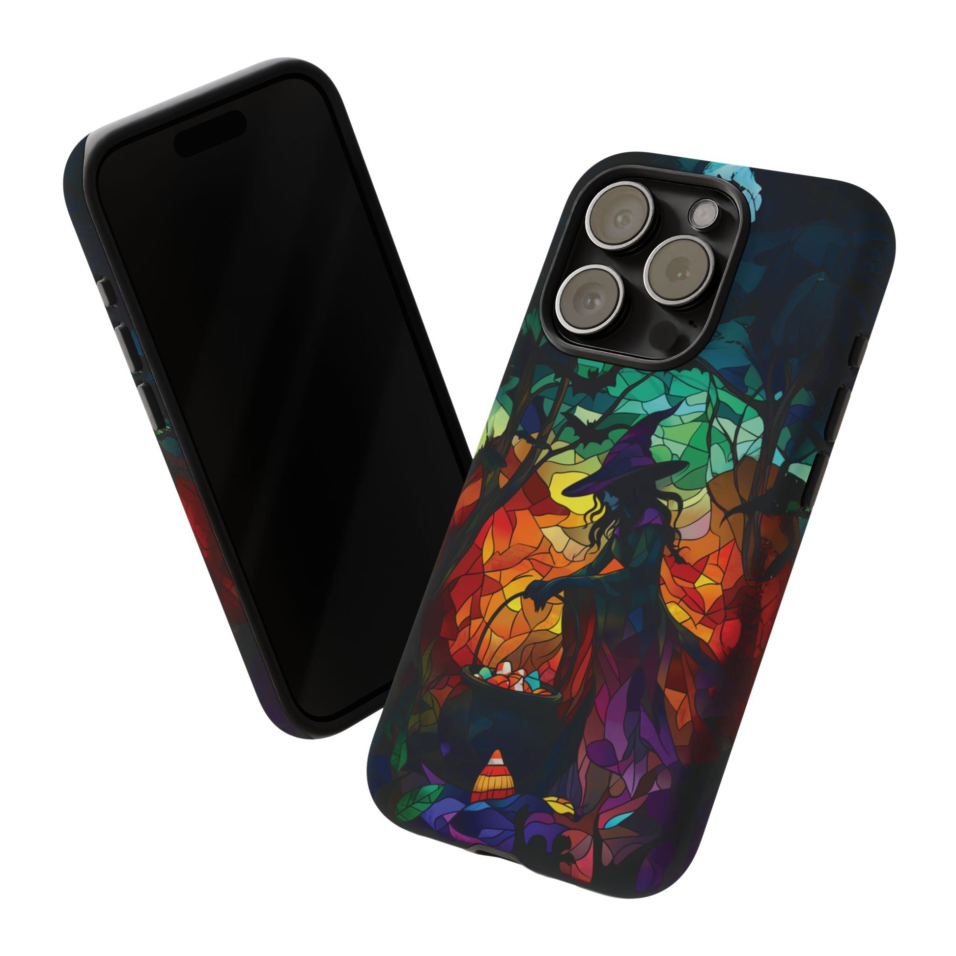 Halloween Witch Stained Glass Dark Academia Spooky Fall Witchy Pumpkin Bats Seasonal Fall Mosaic Case iPhone 13 14 15 16 Pro Max