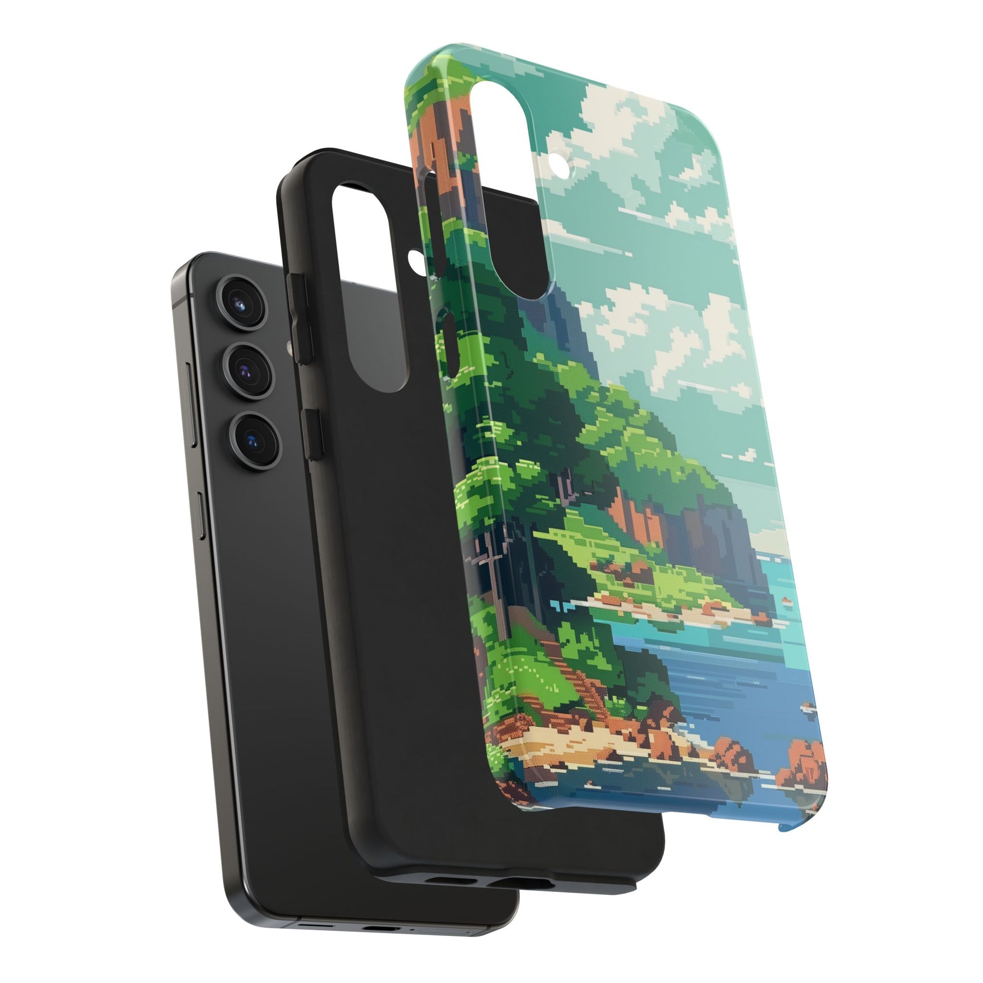 Pixel Art Video Game Landscapes Phone Case, Retro Gaming Pixelated Design, Geeky Gamer Phone Cover, Unique Video Game Art Accessories