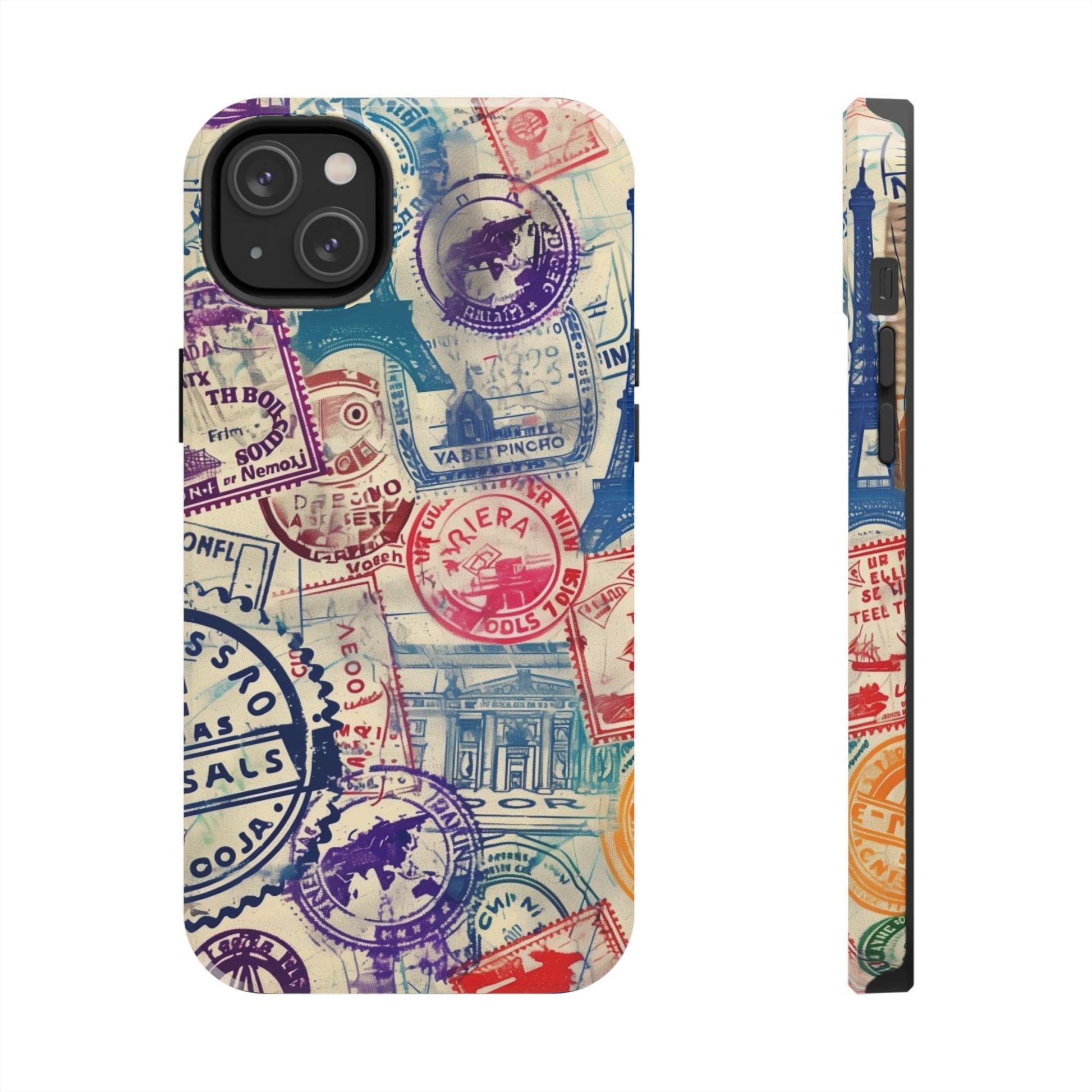 Travel Stamps Tough Phone Case - Durable Vintage Travel Stamps Design - Adventure Inspired Phone Case - Protective Case with travel stamps