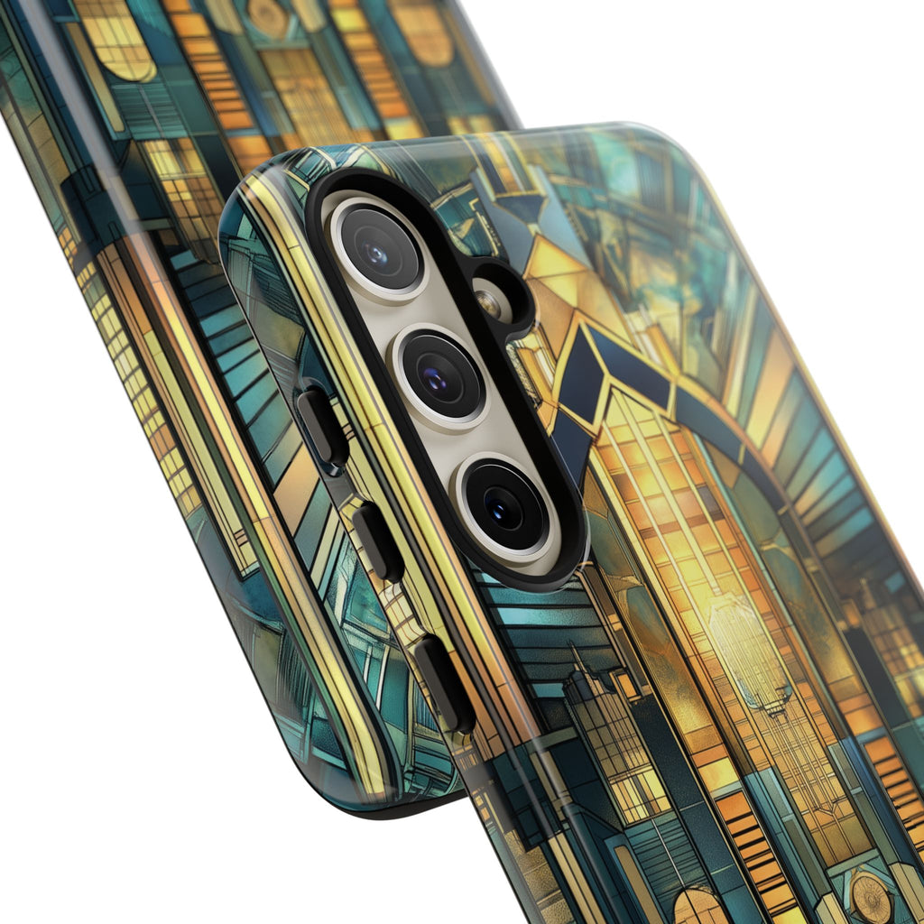 Phone Case Art Deco City Frank Lloyd Wright Teal Gold Protective Covers, Stylish Accessories, Great Gatsby Noir Nouveau iPhone 14 15 16 Pro