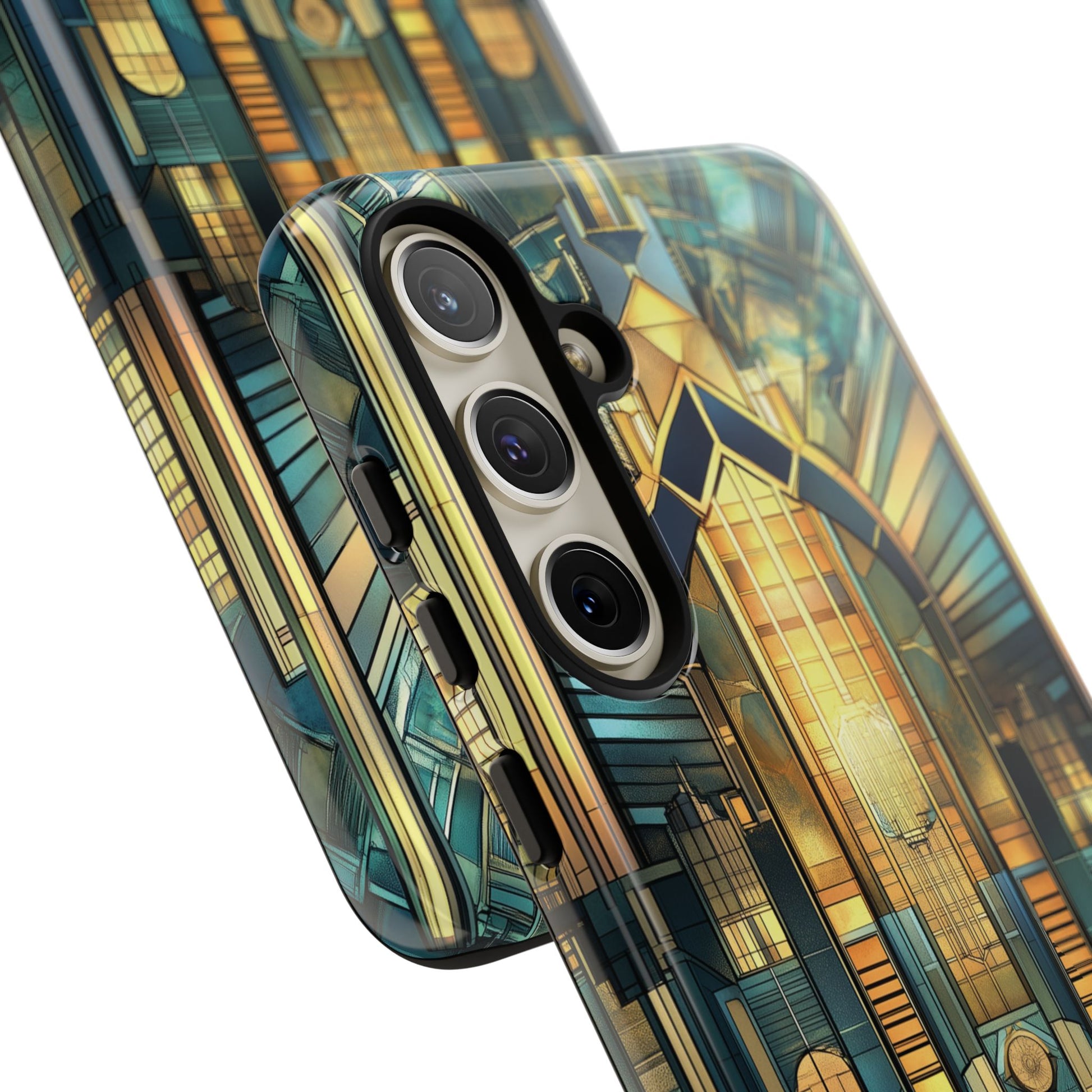 Phone Case Art Deco City Frank Lloyd Wright Teal Gold Protective Covers, Stylish Accessories, Great Gatsby Noir Nouveau iPhone 14 15 16 Pro