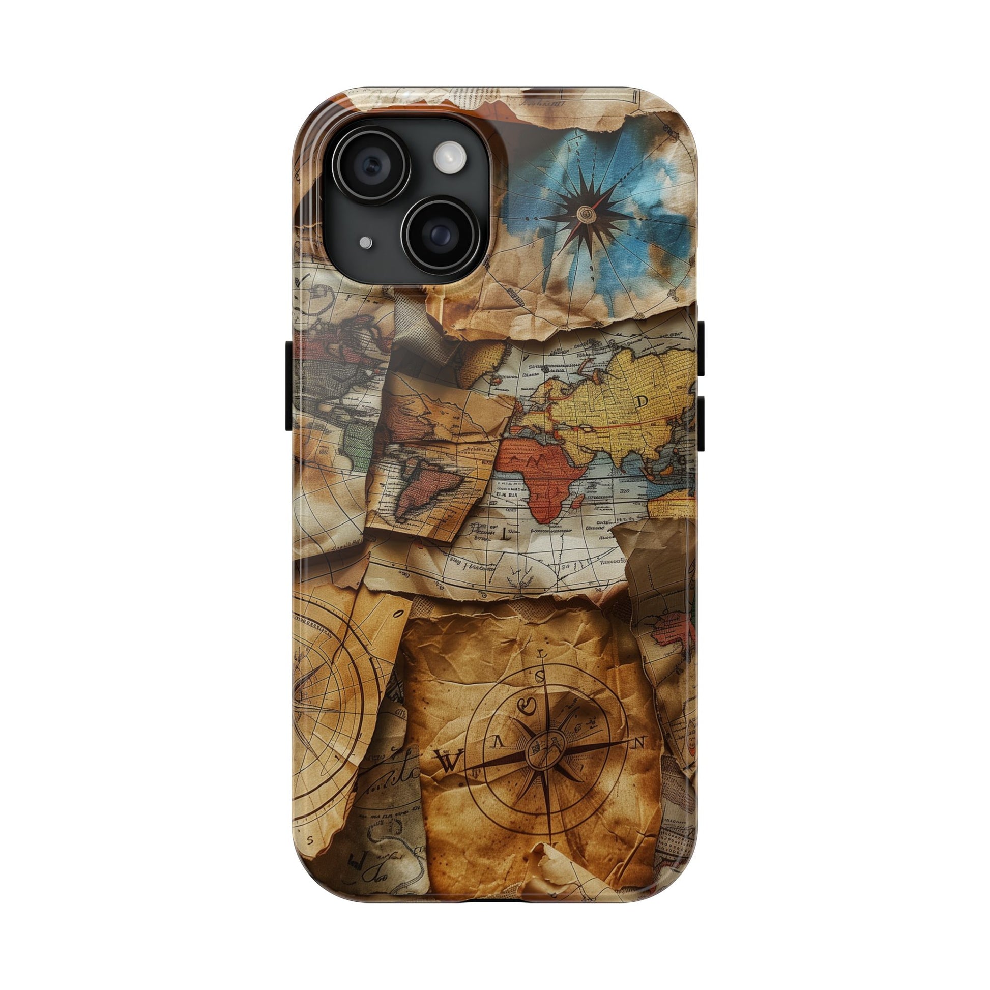 Double Layer Map Phone Case - Protective Phone Case Vintage Map Design - Durable Dual Layer Case with Map Print - Travel Inspired Phone Case