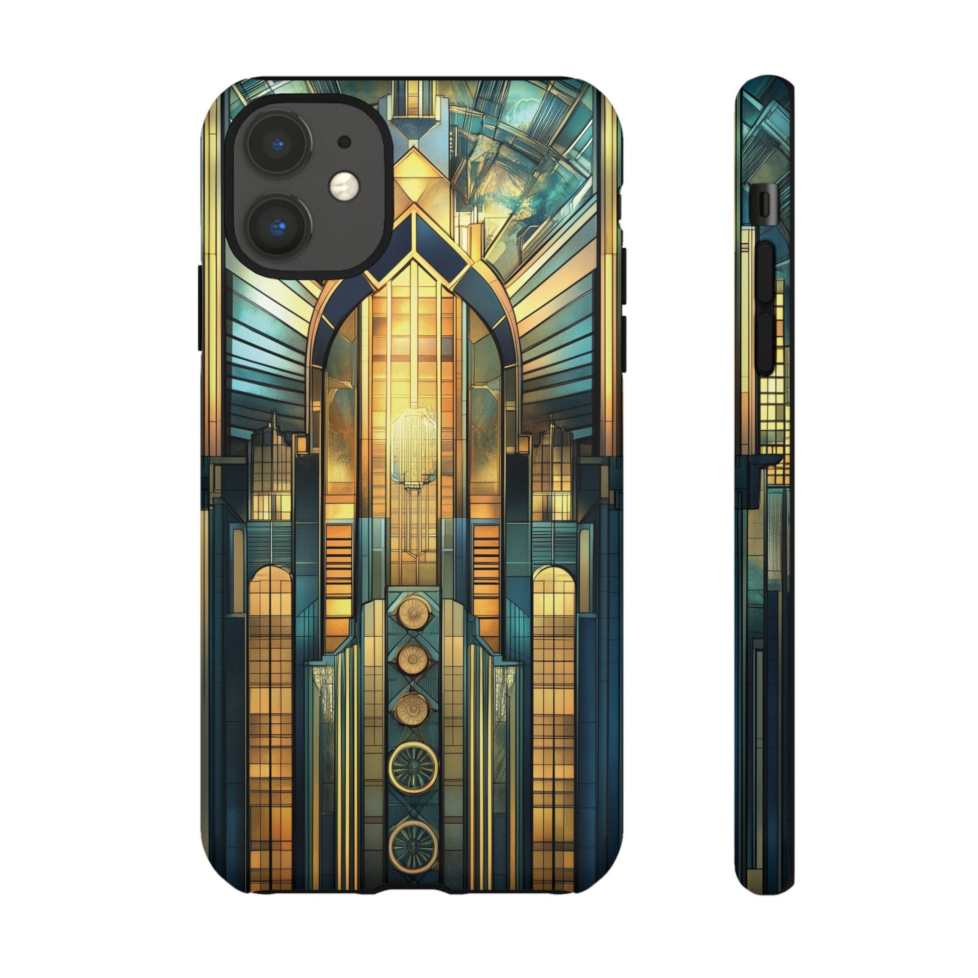 Phone Case Art Deco City Frank Lloyd Wright Teal Gold Protective Covers, Stylish Accessories, Great Gatsby Noir Nouveau iPhone 14 15 16 Pro