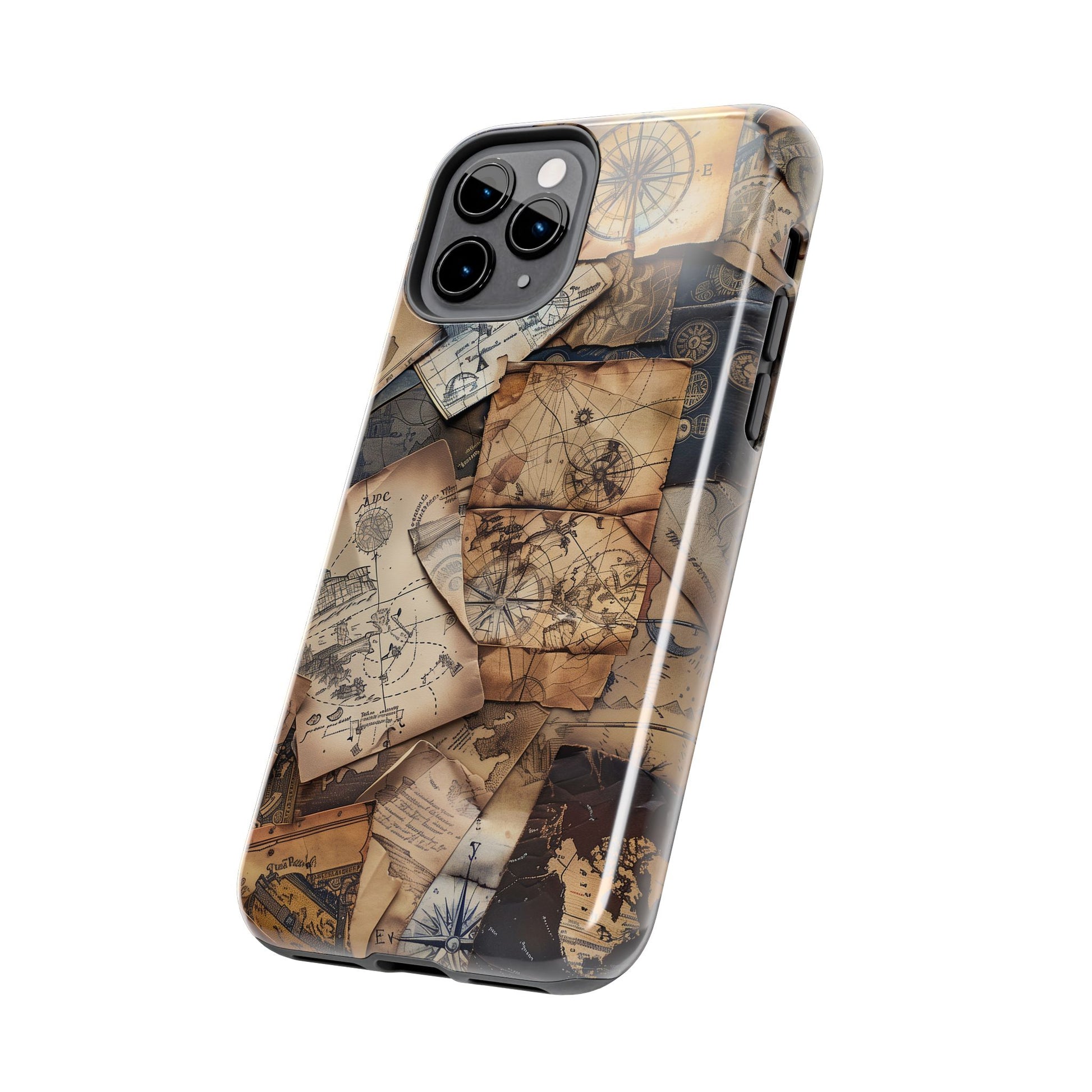 Double Layer Adventure Phone Case - Protective Phone Case Vintage Map and Compass Design - Dual Layer Case with Map Print