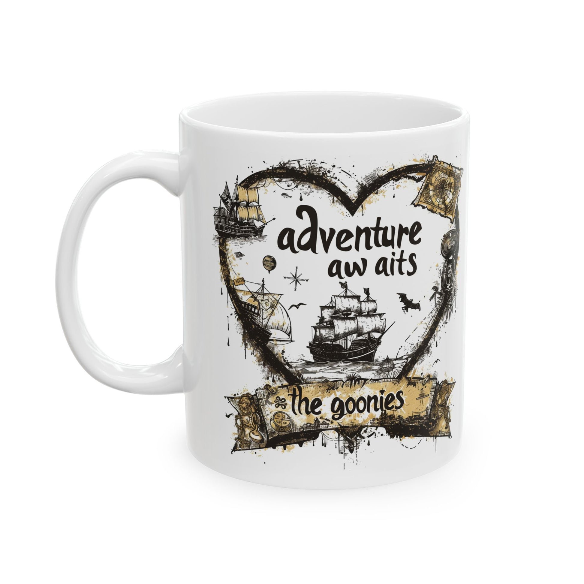 The Goonies Adventure Awaits Coffee Mug | 11oz White Ceramic | Pirate Theme