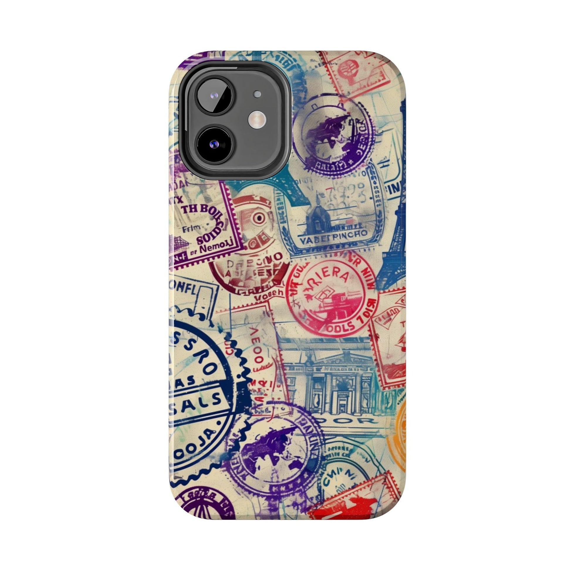 Travel Stamps Tough Phone Case - Durable Vintage Travel Stamps Design - Adventure Inspired Phone Case - Protective Case with travel stamps