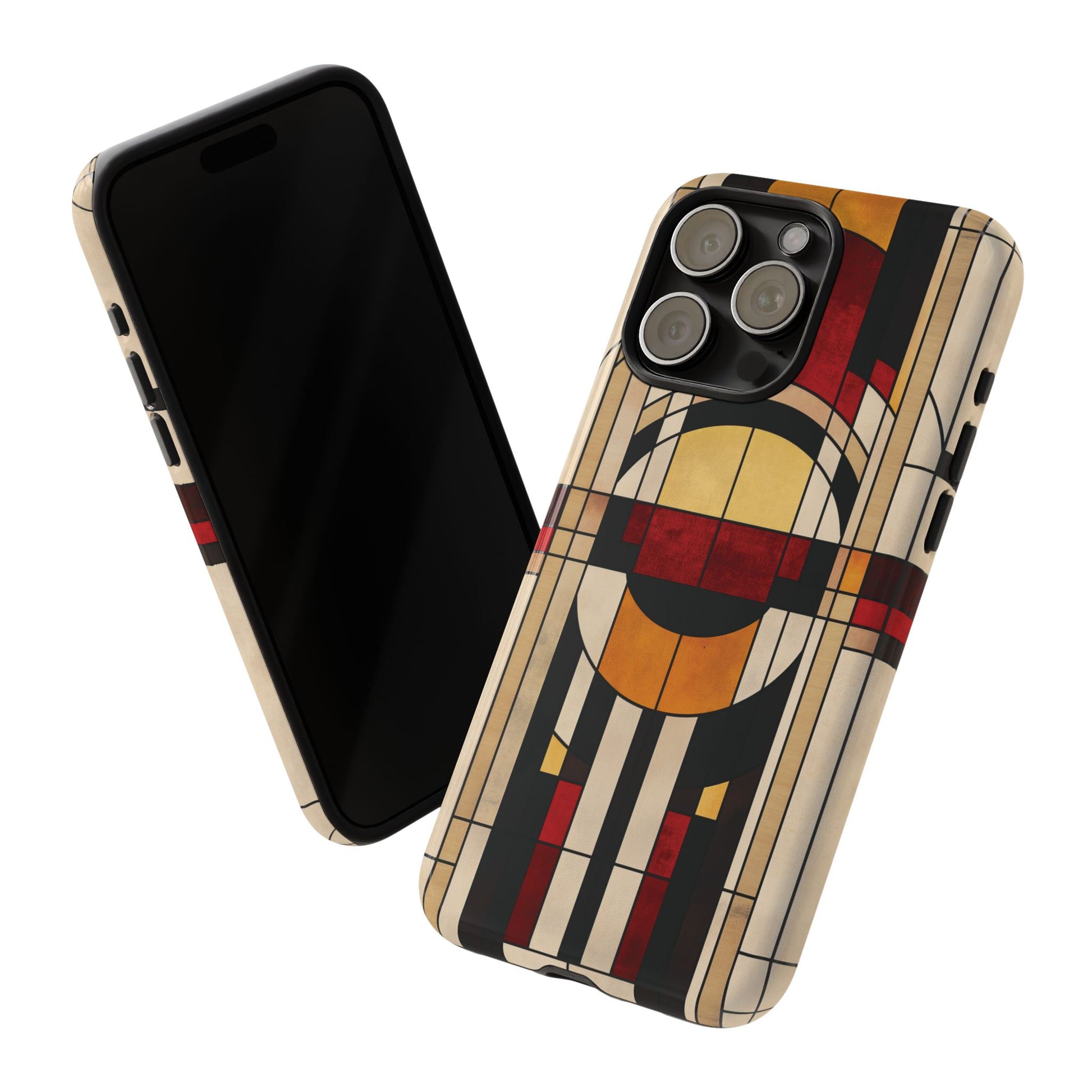 Stained Glass Frank Lloyd Wright Inspired Art Deco Southwest Prairie Style Phone Case Geometric 13 14 15 16 iPhone Pro Max Galaxy Pixel