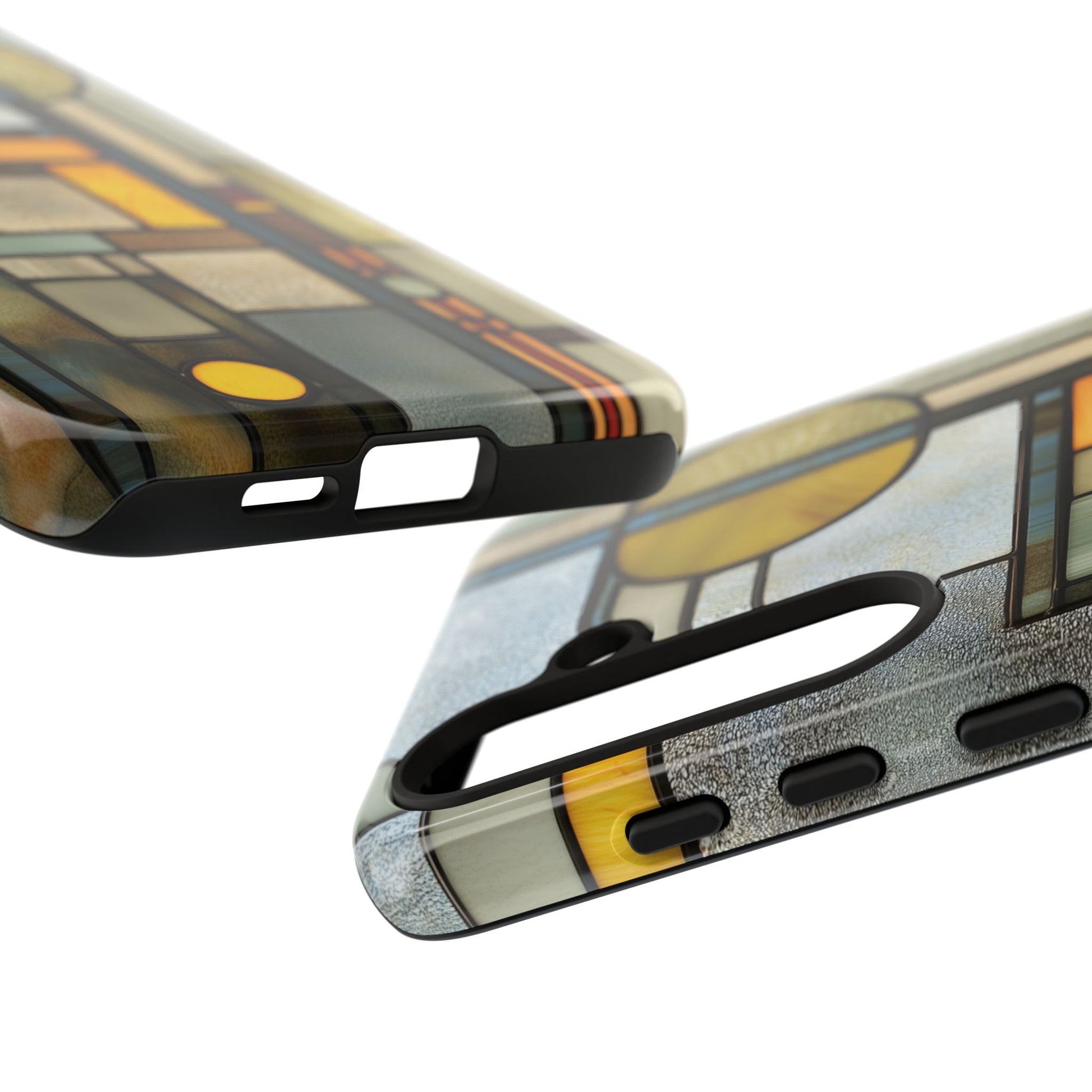 Green Art Deco Stained Glass Phone Case Frank Lloyd Wright Cottage Core Usonian Prairie Style Geometric Stylish  iPhone 14 15 16 Pro