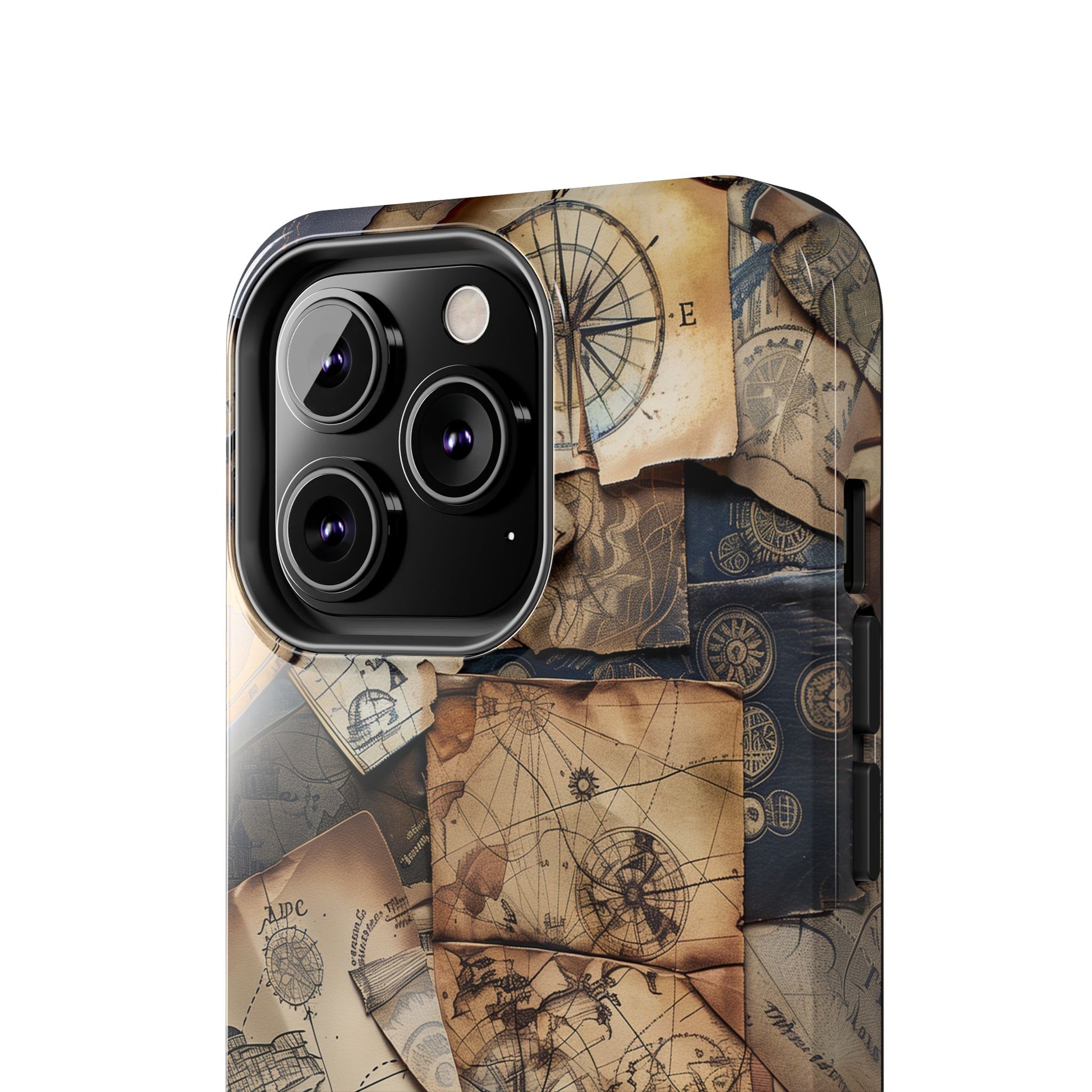 Double Layer Adventure Phone Case - Protective Phone Case Vintage Map and Compass Design - Dual Layer Case with Map Print