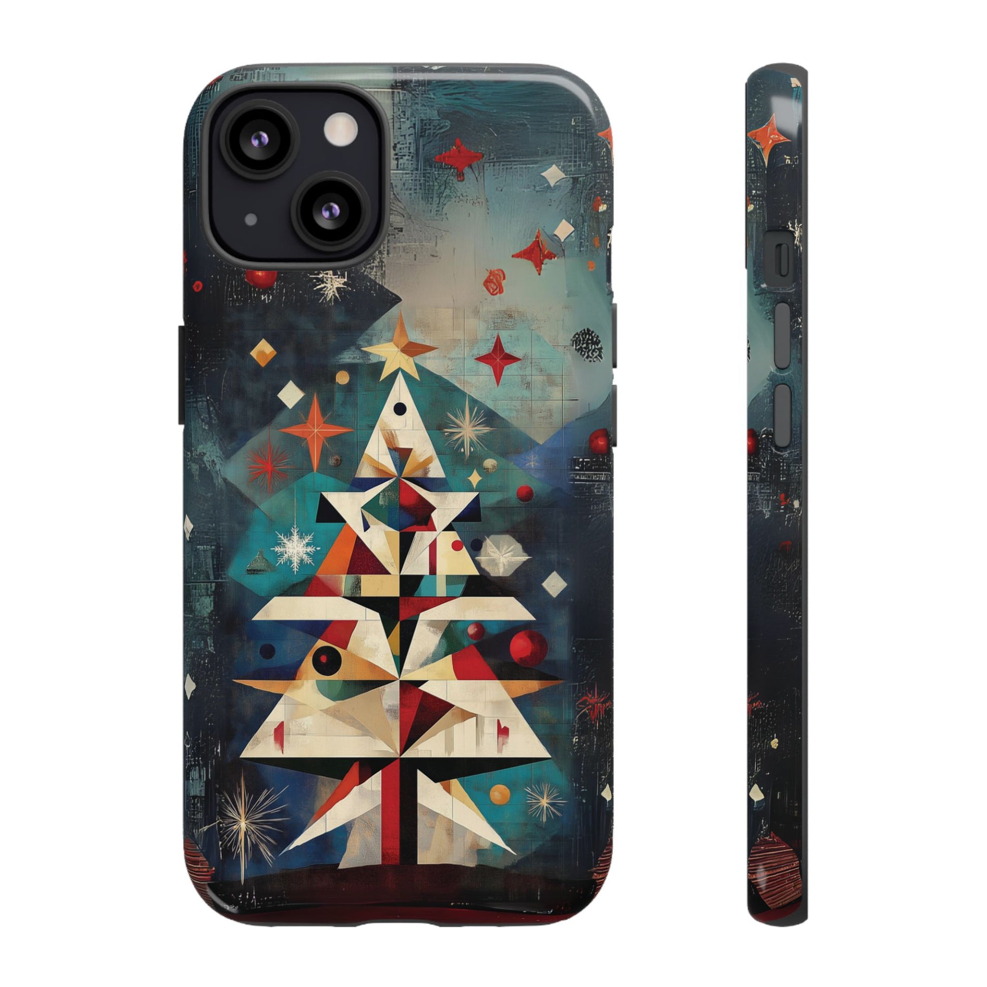 Mosaic Festive Christmas Tree Art Deco Stained Glass Phone Case Rankin Bass Style MidMod Design iPhone 13 14 15 16 Pro Max Pixel Galaxy
