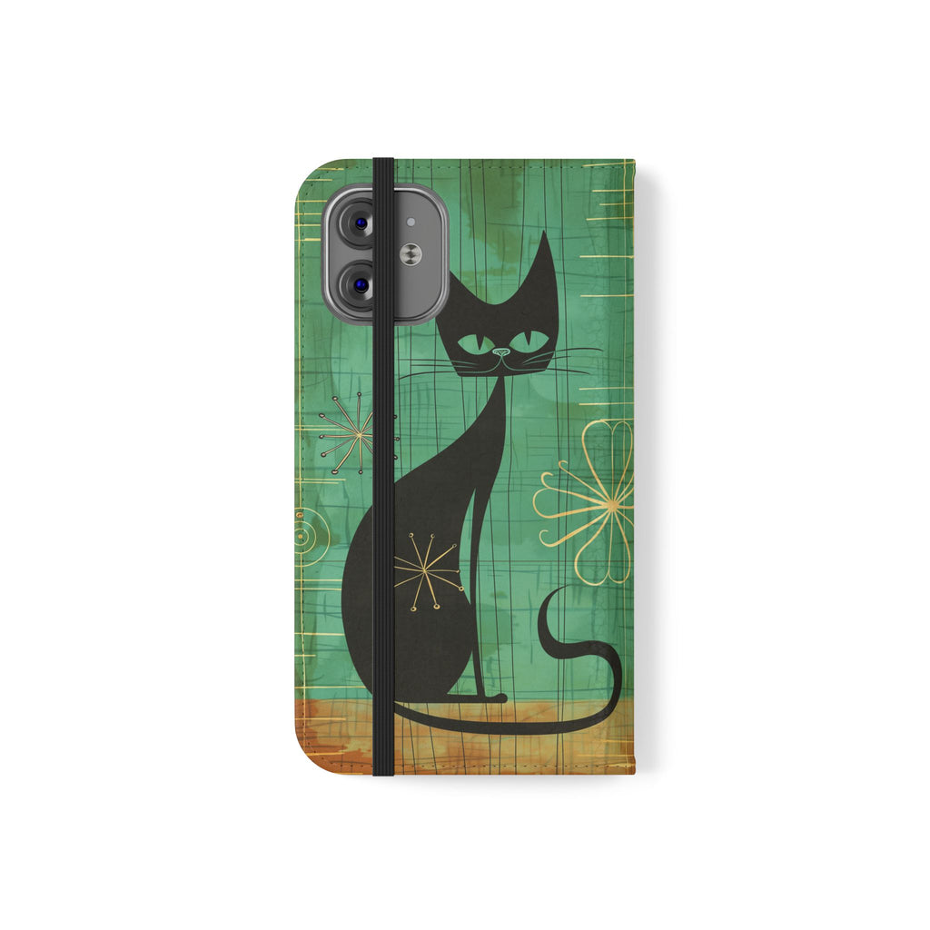 Mid-Century Modern Flip Case, Mid Mod Phone Case, Atomic Cats Case, Retro Chic Smartphone Cover, Android, Apple, Samsung Atomic Cats