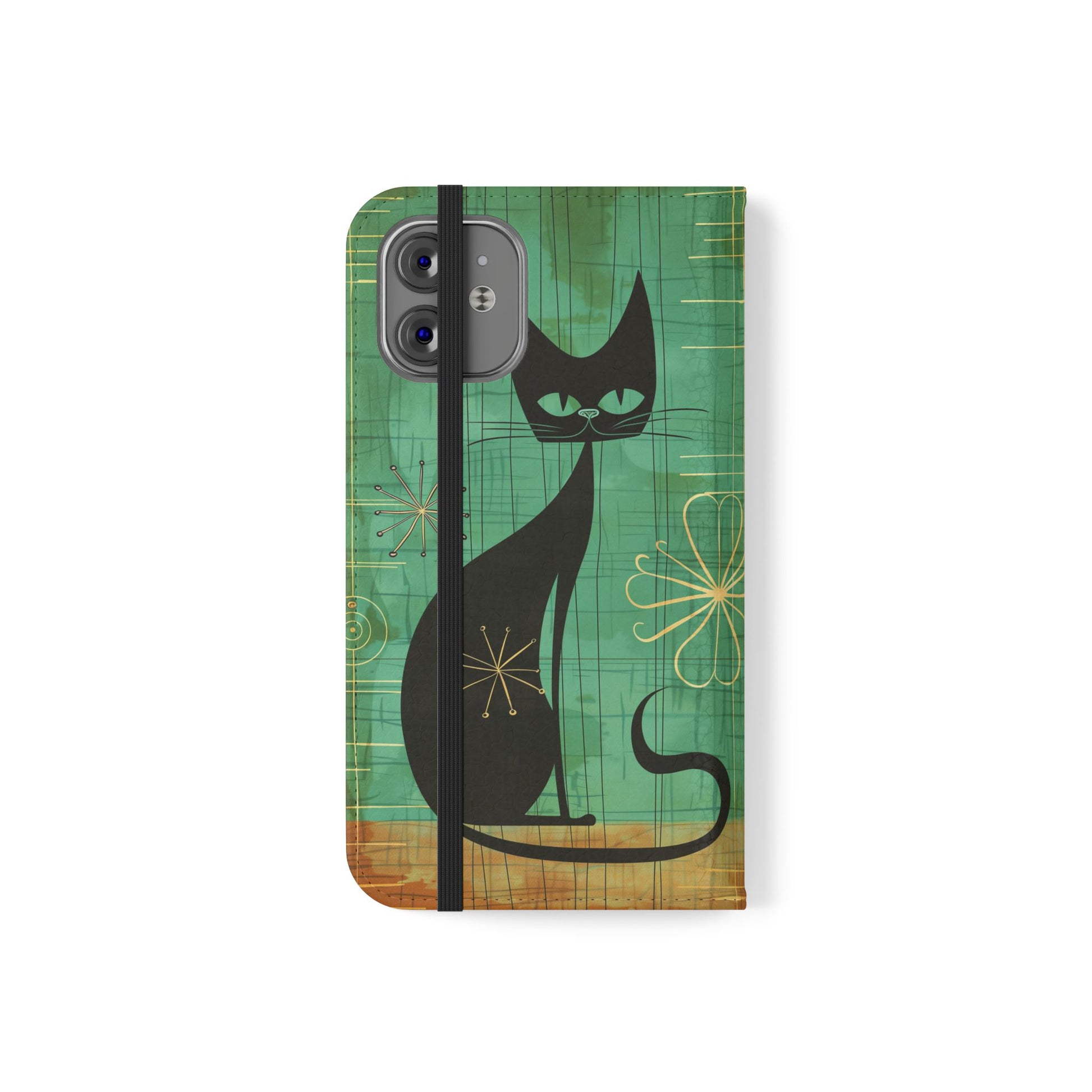 Mid-Century Modern Flip Case, Mid Mod Phone Case, Atomic Cats Case, Retro Chic Smartphone Cover, Android, Apple, Samsung Atomic Cats