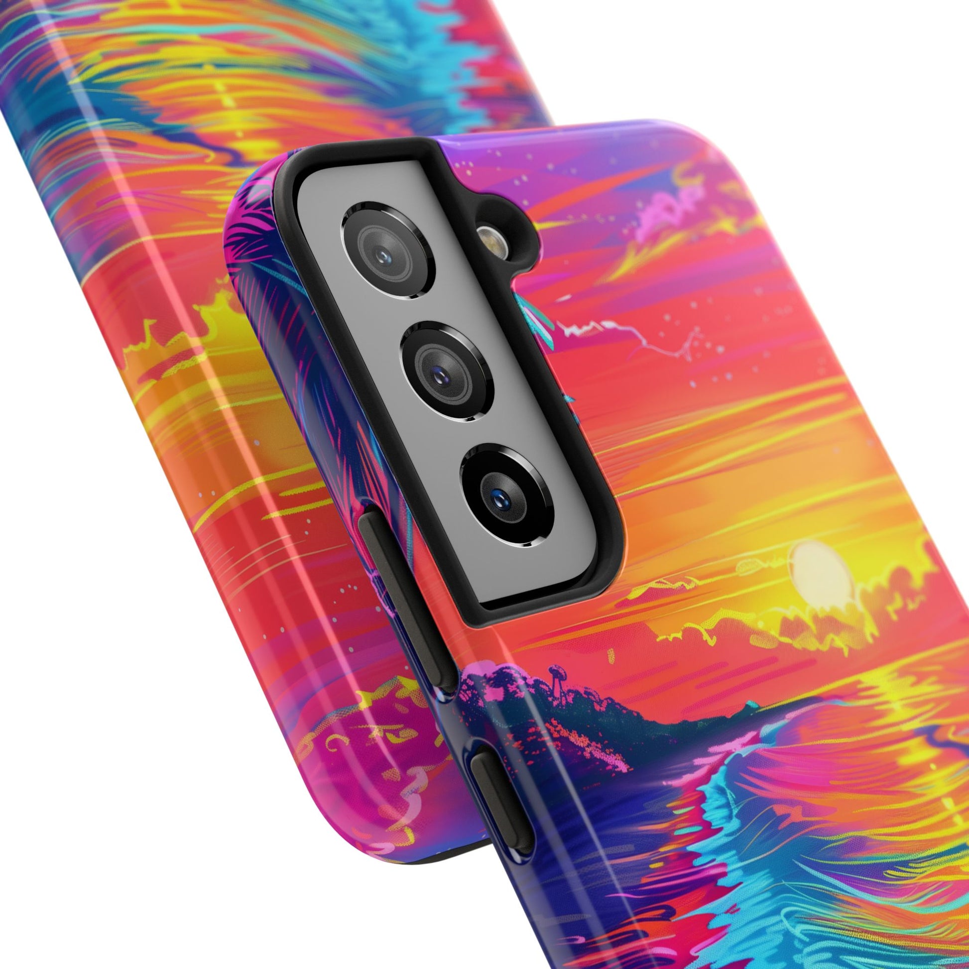 Tough Beach Sunrise Phone Case - Durable Case Lisa Frank Inspired Beach Art - Vibrant Beach Design - Colorful Phone Case for Beach Lovers
