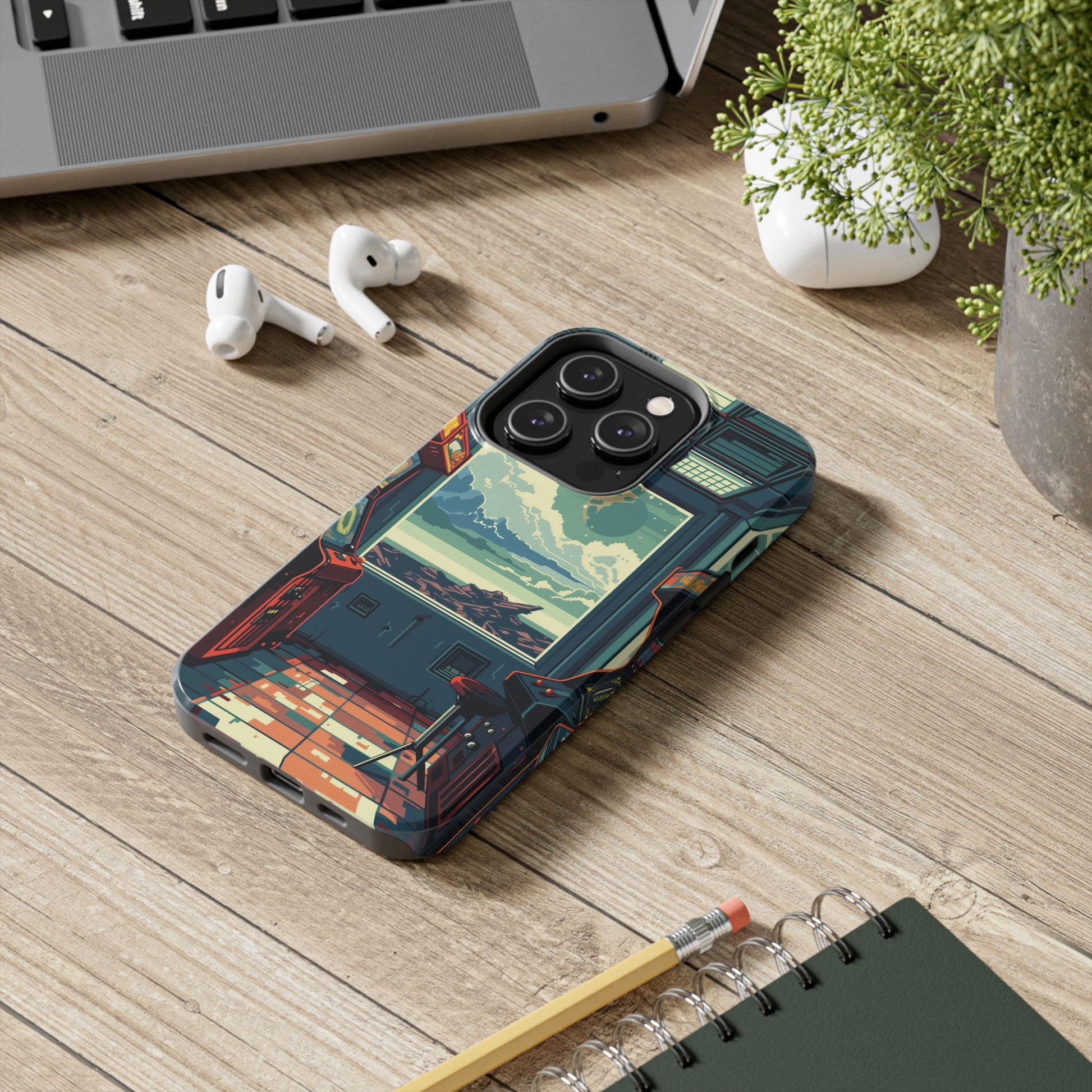 Durable iPhone Case with Outer Space Arcade Design - Protective Space Themed Cover - Fun and Sturdy Phone Accessory - Retro Gift