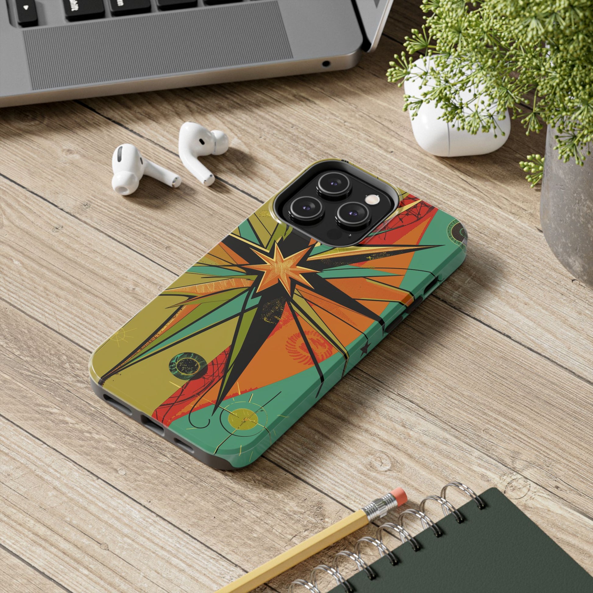 Mid Century Modern Star Design Phone Case, Earth Tone Colors, Retro Style Smartphone Cover, Vintage Phone Case, iPhone 14 Case, Apple iPhone