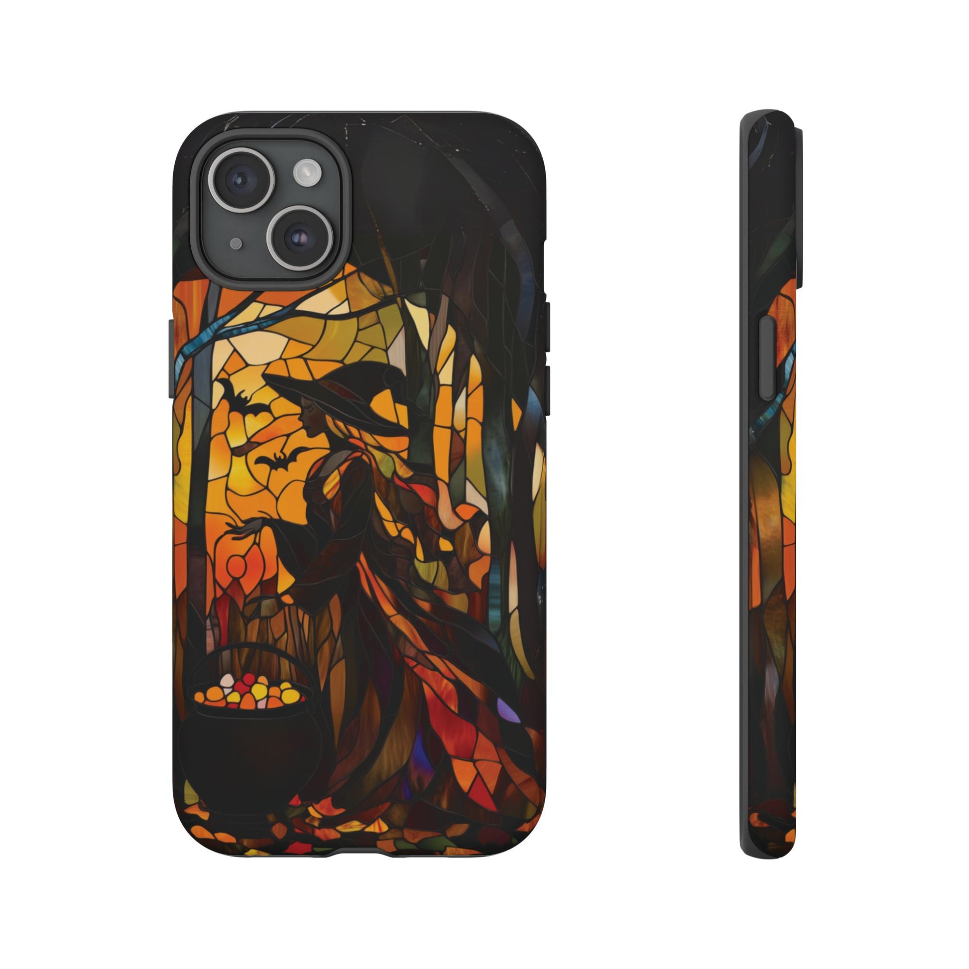 Halloween Witch Stained Glass Effect Dark Academia Spooky Fall Witchy Pumpkin Bats Seasonal Fall Mosaic Case iPhone 13 14 15 16 Pro Max