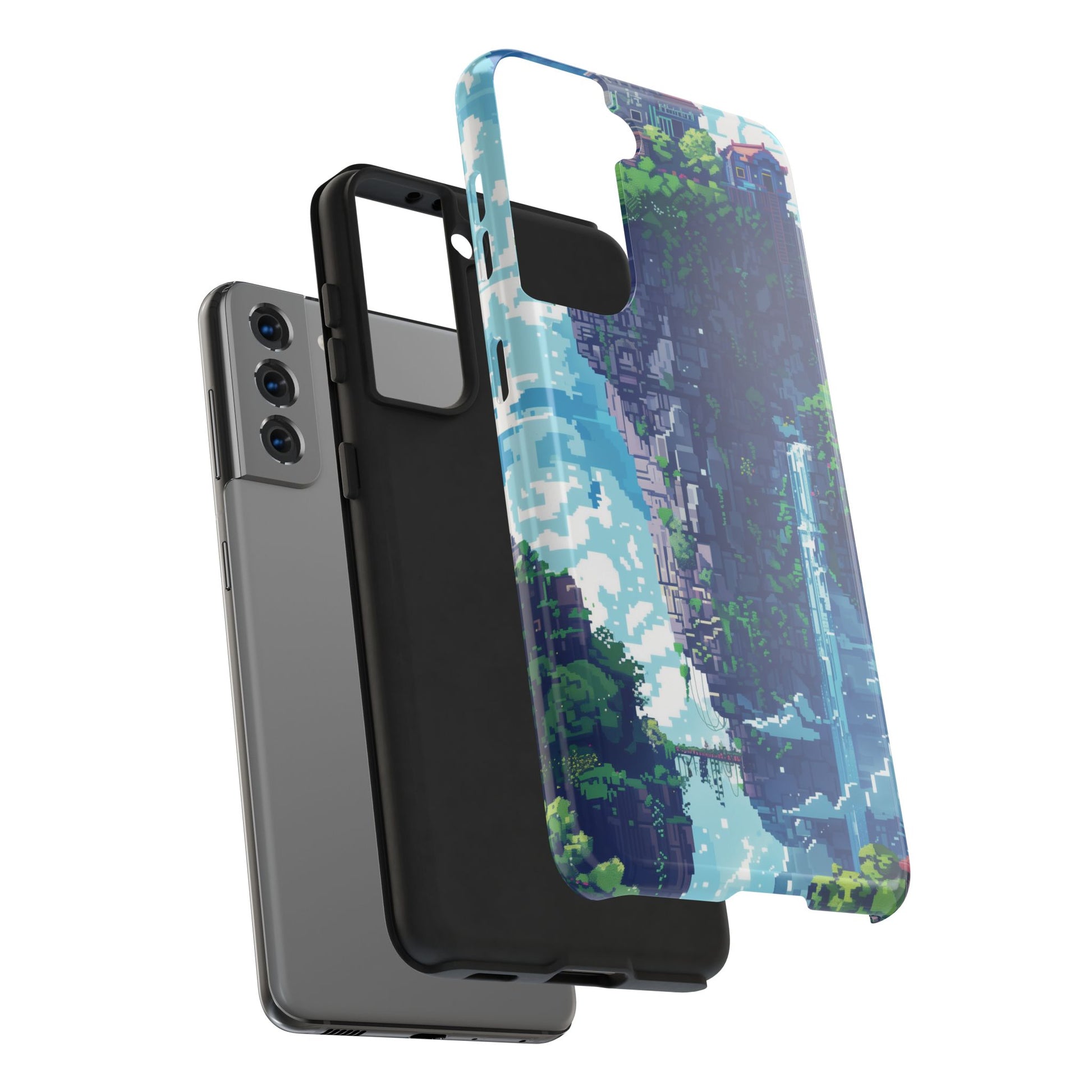 Pixel Art Video Game Landscapes Phone Case, Retro Gaming Pixelated Design, Geeky Gamer Phone Cover, Unique Video Game Art Accessories