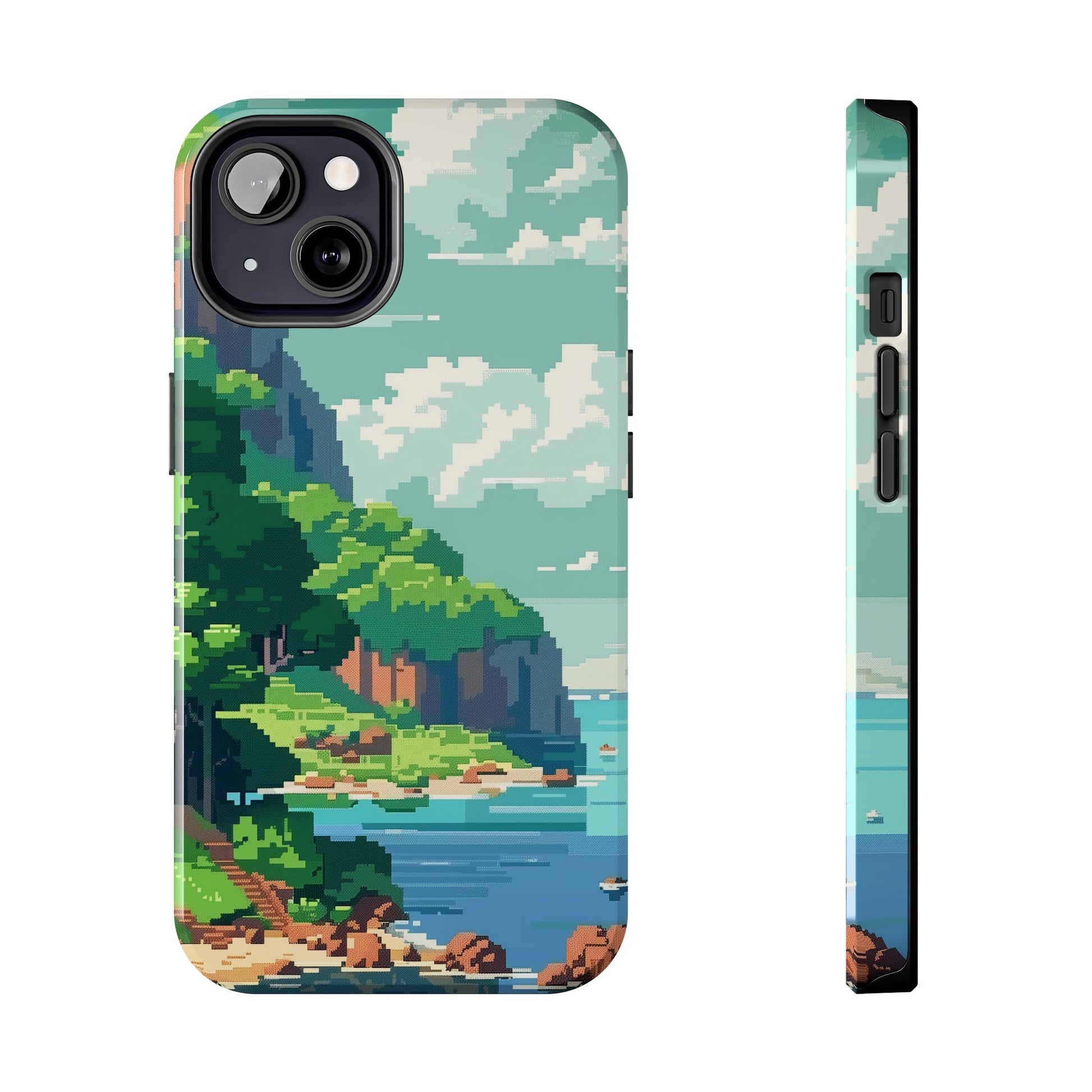 Pixel Art Video Game Landscapes Phone Case, Retro Gaming Pixelated Design, Geeky Gamer Phone Cover, Unique Video Game Art Accessories