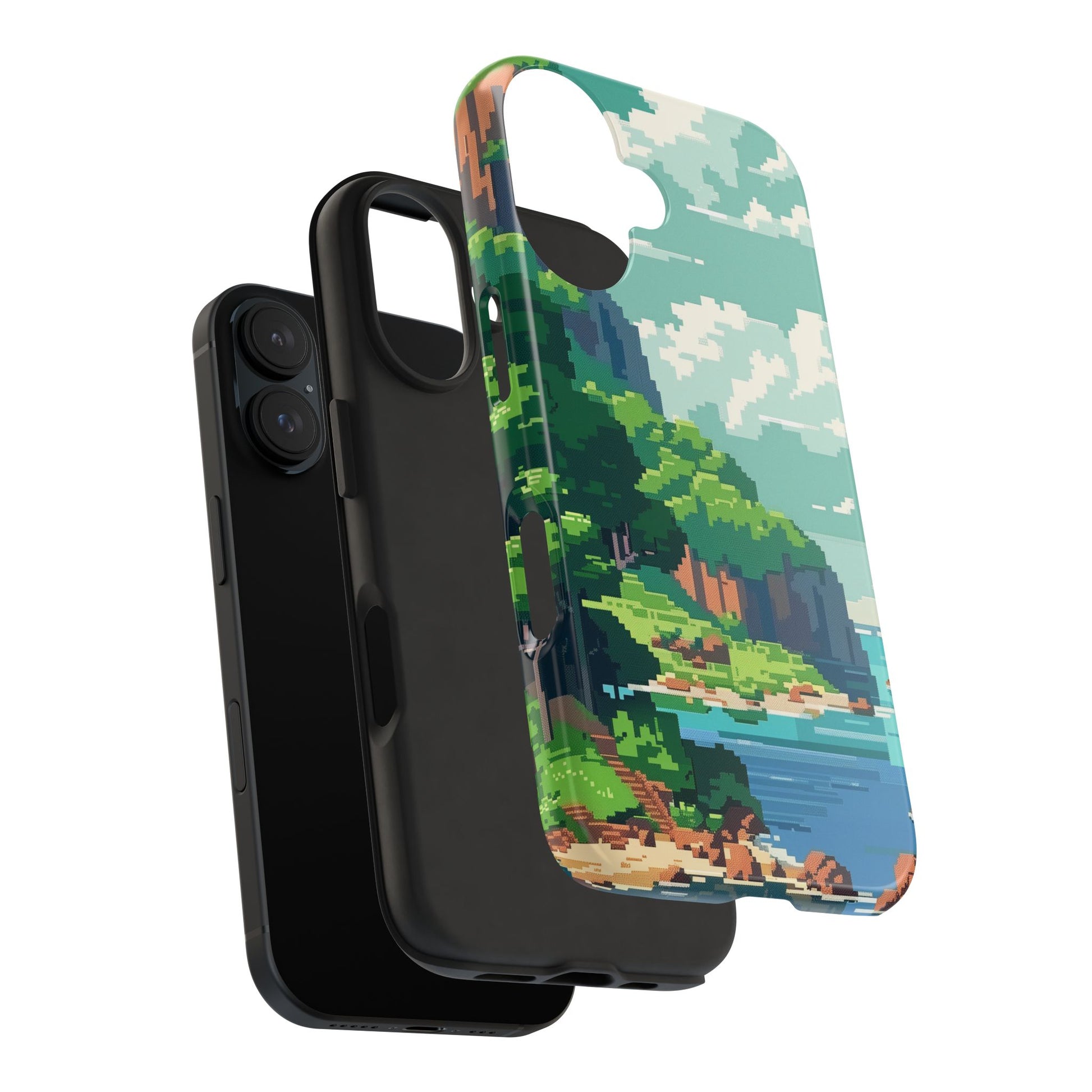 Pixel Art Video Game Landscapes Phone Case, Retro Gaming Pixelated Design, Geeky Gamer Phone Cover, Unique Video Game Art Accessories