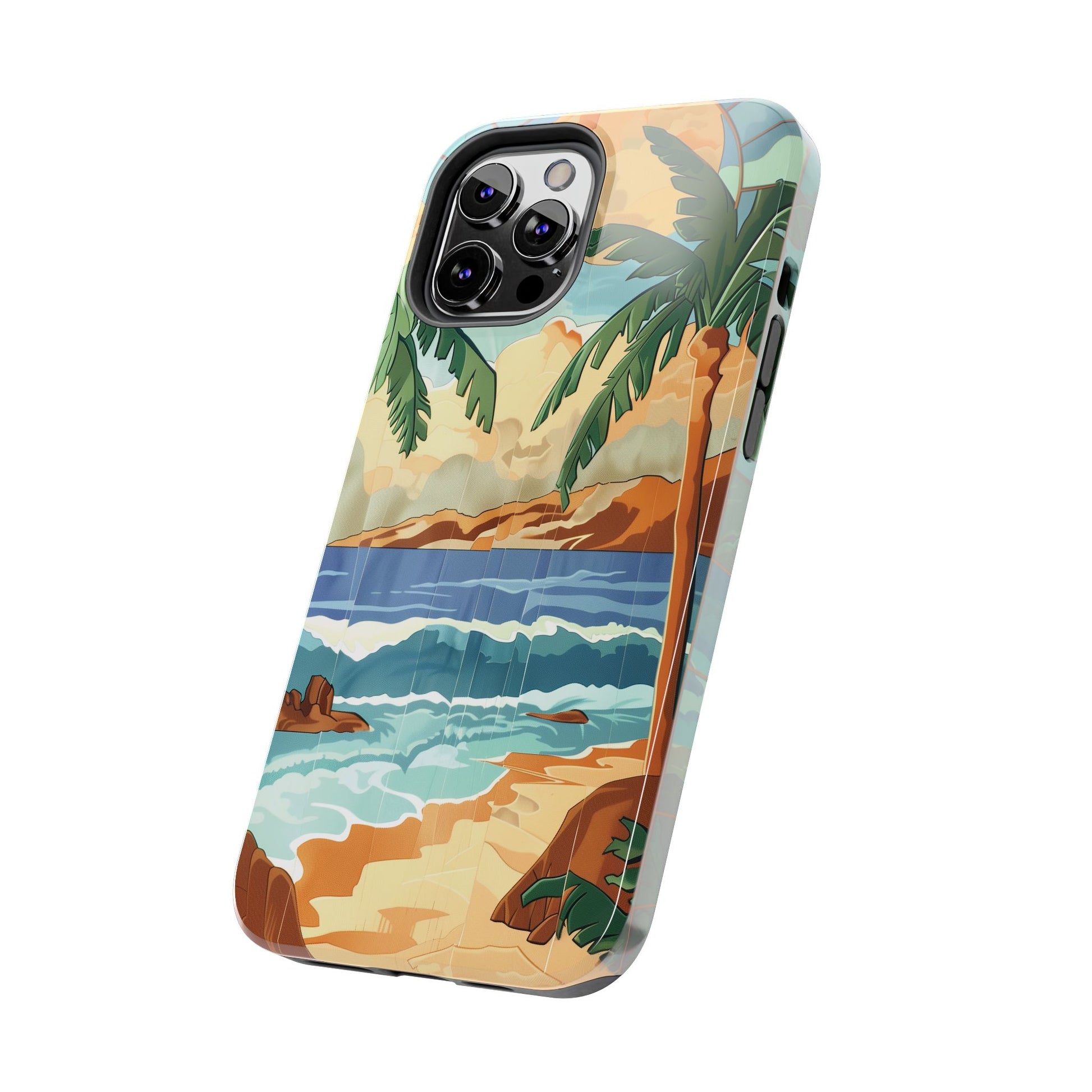 Retro Beach Scene Phone Case, Vintage Tropical Ocean iPhone Case, Summer Beach Phone Cover for iPhone, iphone 15 pro max