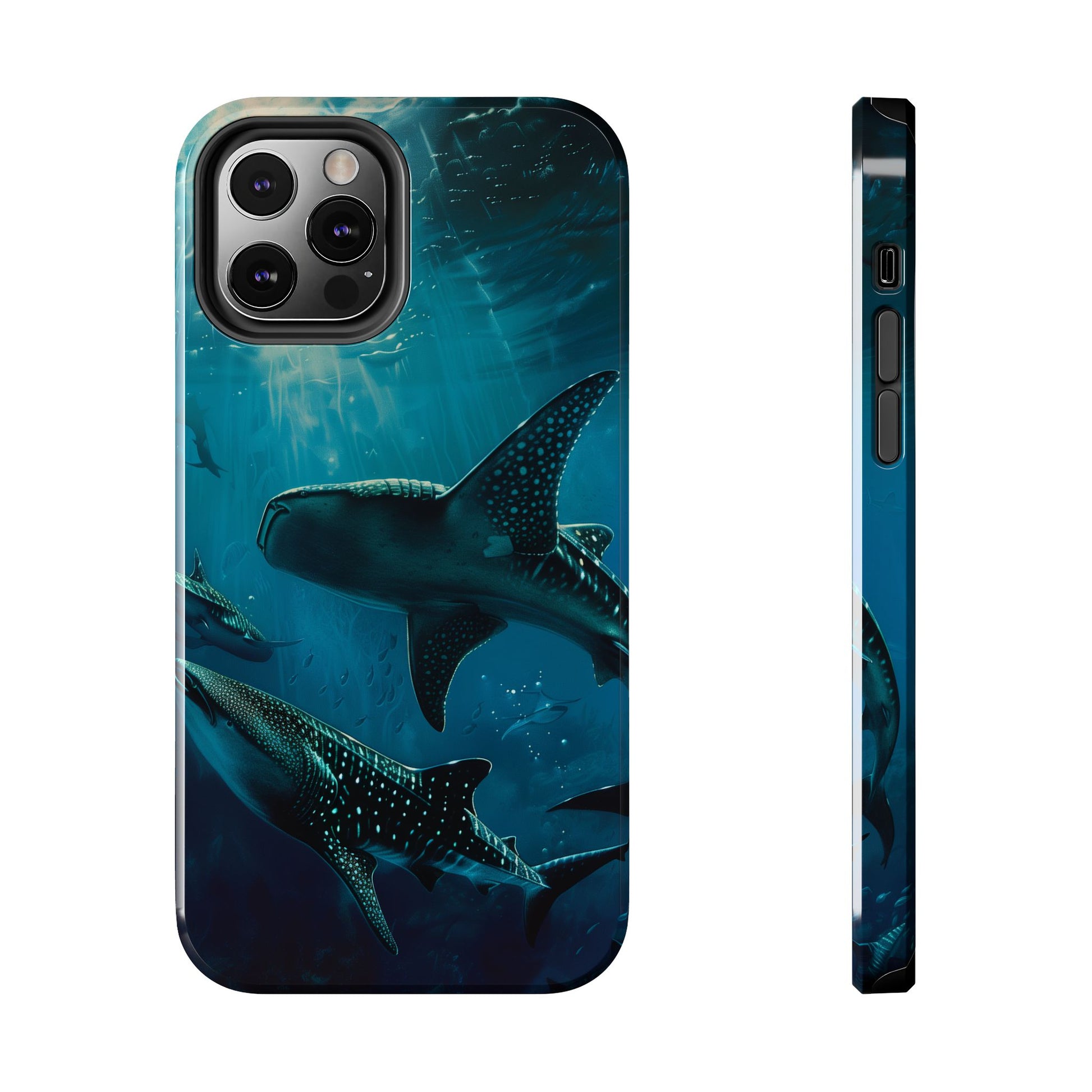 Tranquil Trio: Three Whale Sharks Tough Phone Case