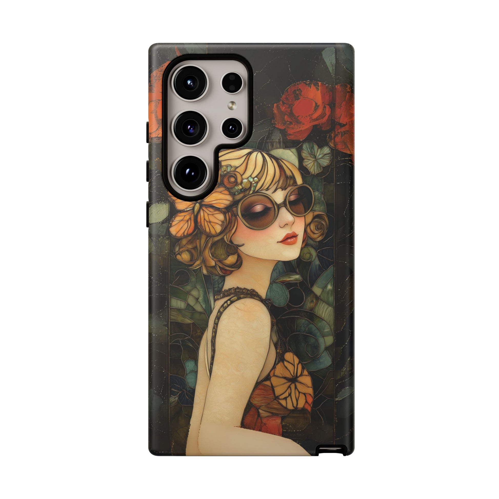 Butterfly Art Deco Flapper Woman Mosaic Phone Case 1920s Art Nouveau Design in Red Stained Glass Alphonse Mucha Style Gatsby Style Poster