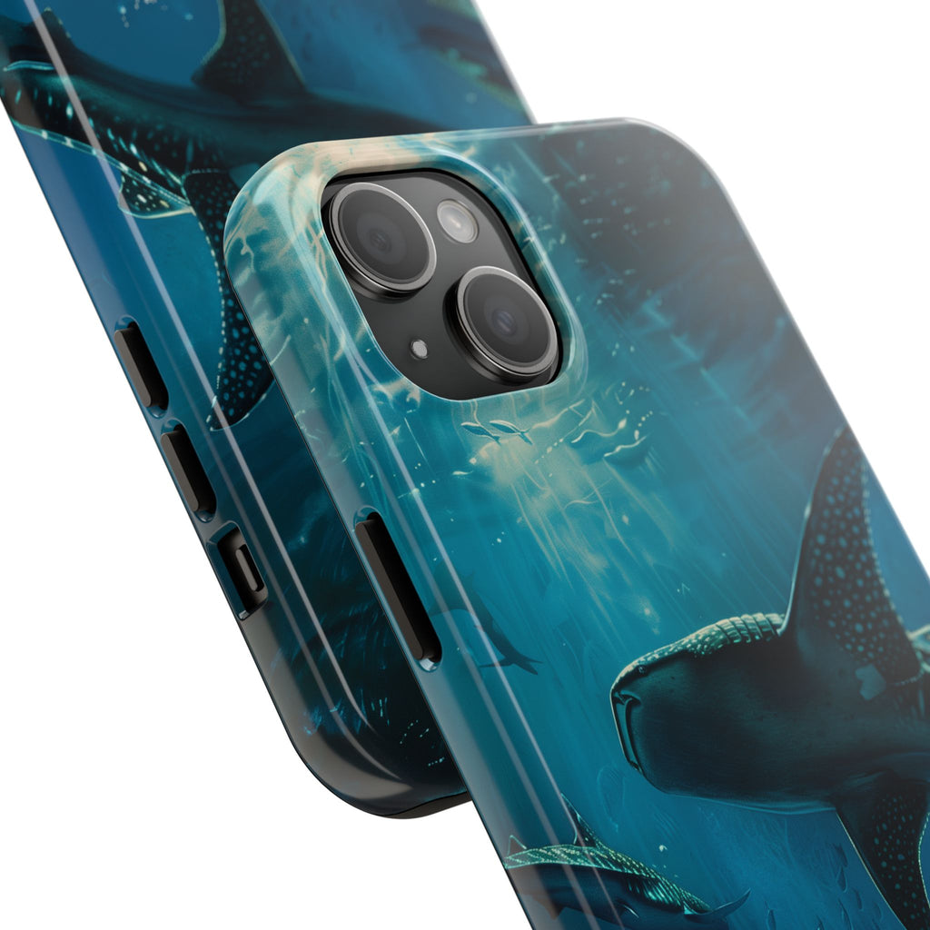 Tranquil Trio: Three Whale Sharks Tough Phone Case
