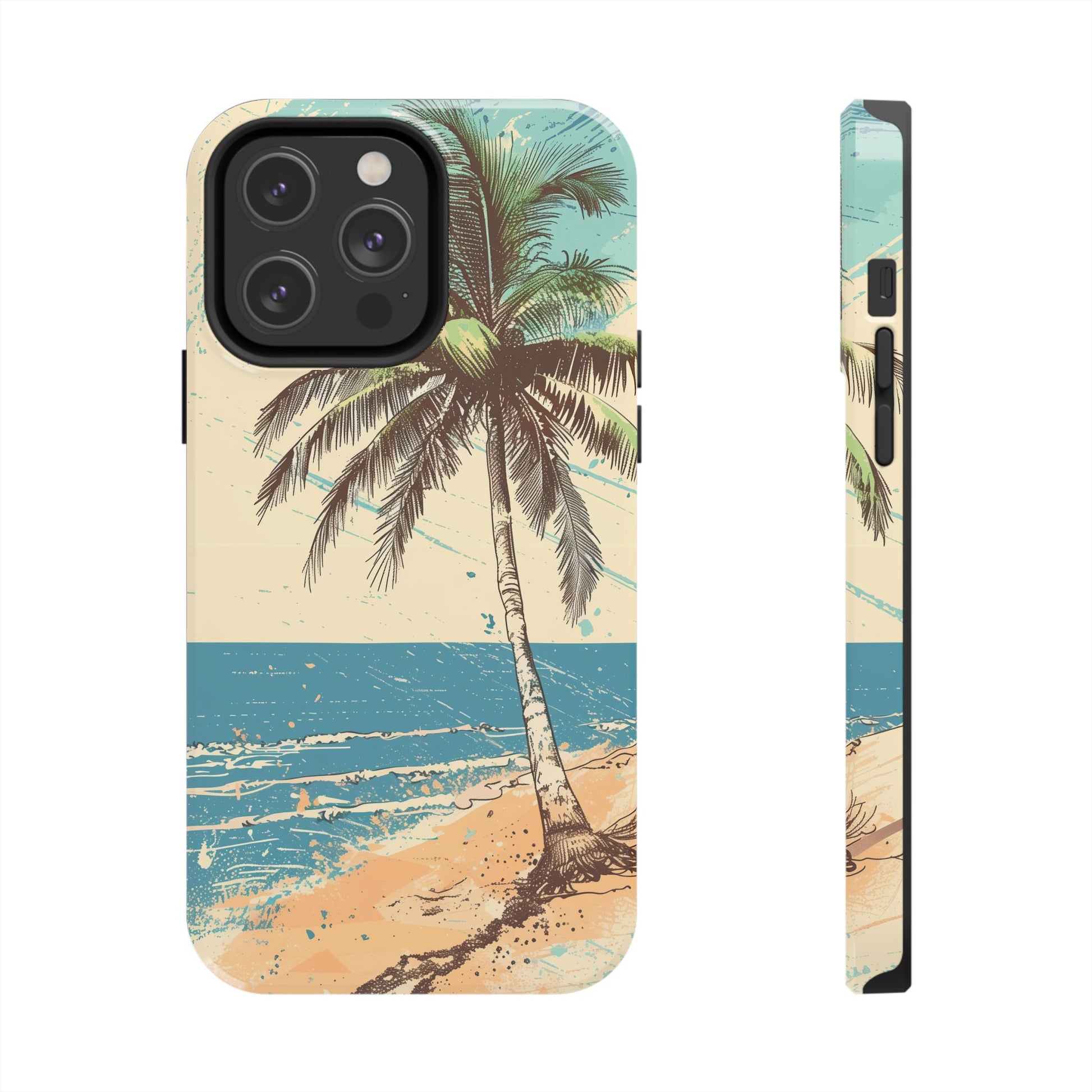 Retro Beach Scene Phone Case, Vintage Tropical Ocean iPhone Case, Summer Beach Phone Cover for iPhone, iphone 15 pro max