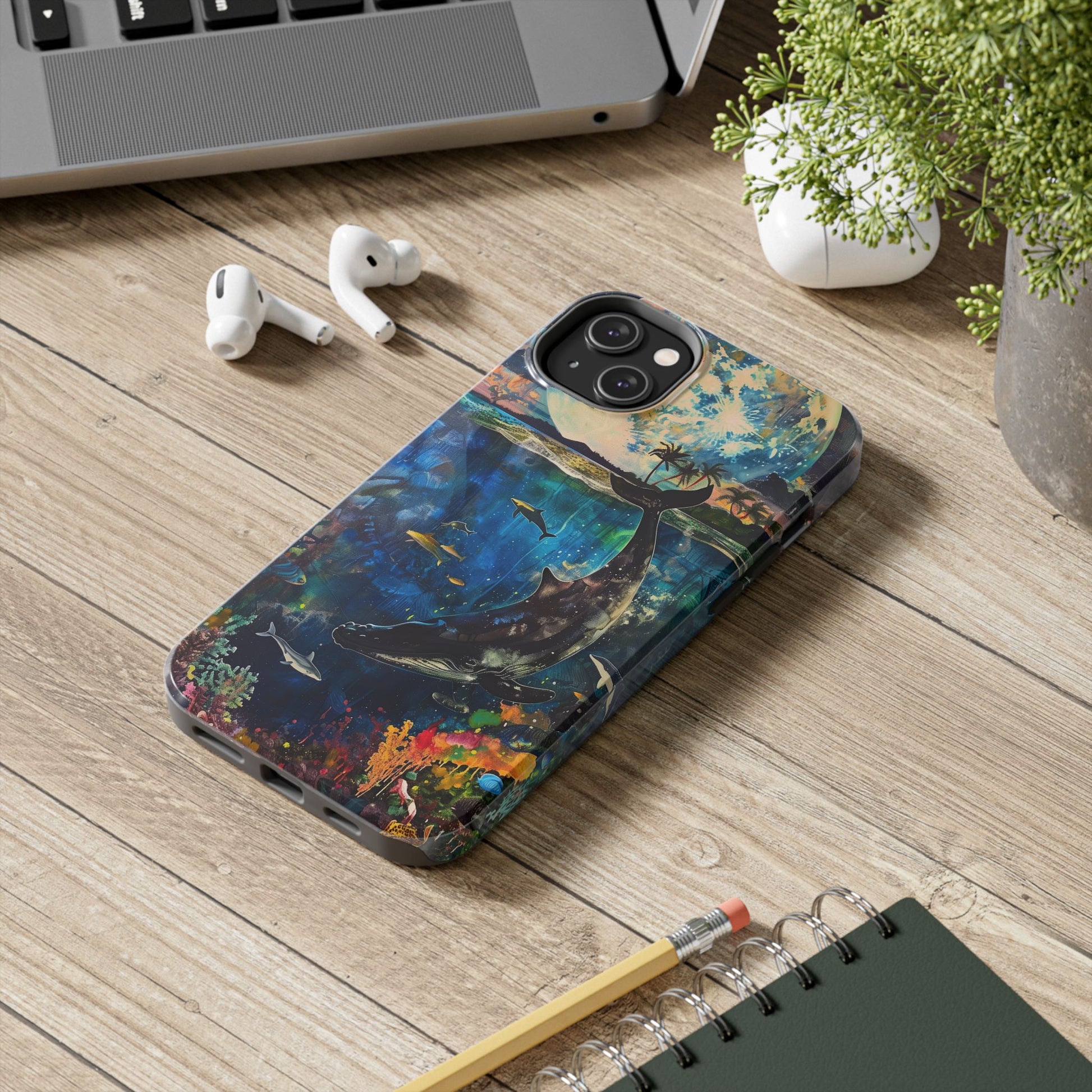 Abstract Moonlit Whale Underwater Phone Case - Durable and Stunning Protective Cover