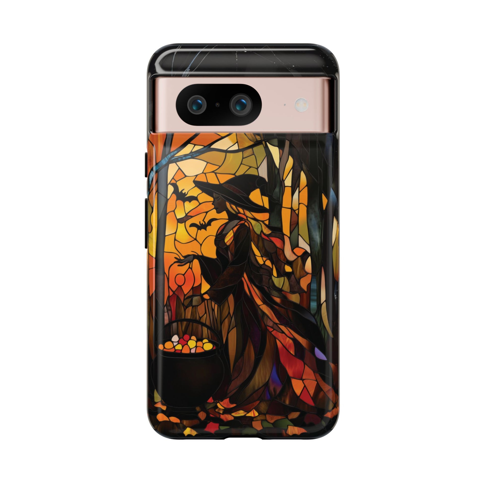 Halloween Witch Stained Glass Effect Dark Academia Spooky Fall Witchy Pumpkin Bats Seasonal Fall Mosaic Case iPhone 13 14 15 16 Pro Max