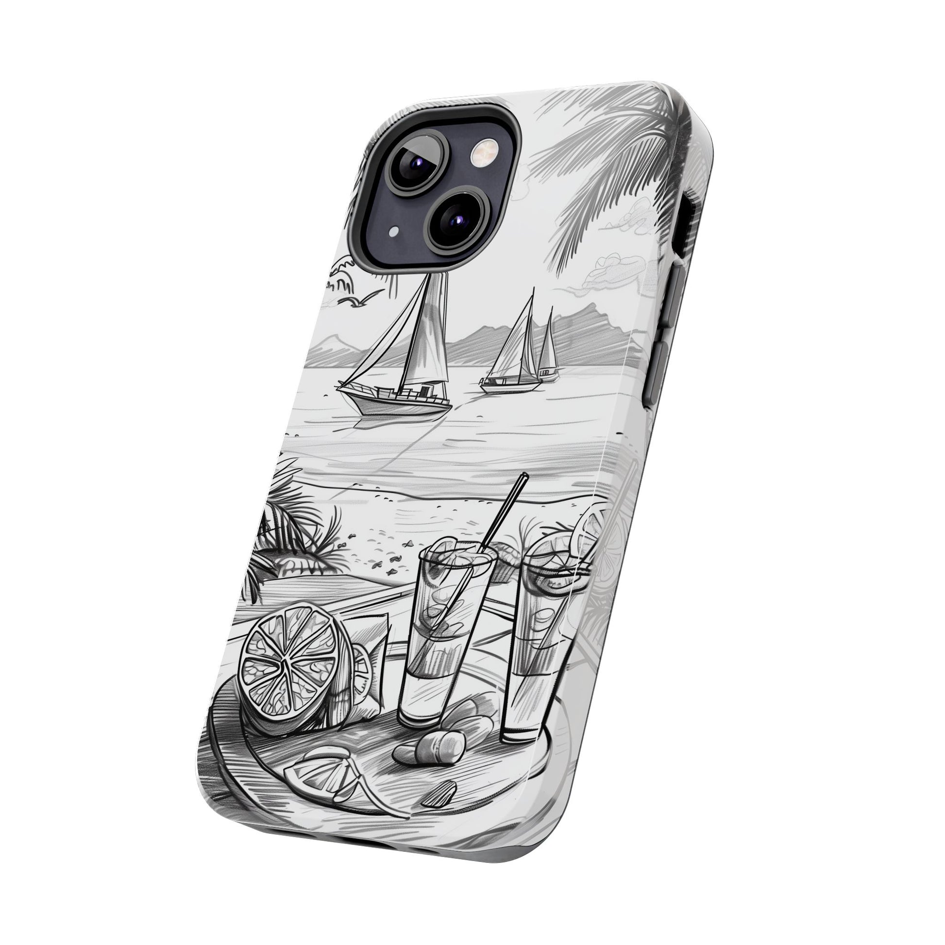 Beach Vibes Phone Case: Hand-Drawn Tiki Drinks & Tropical Paradise Design