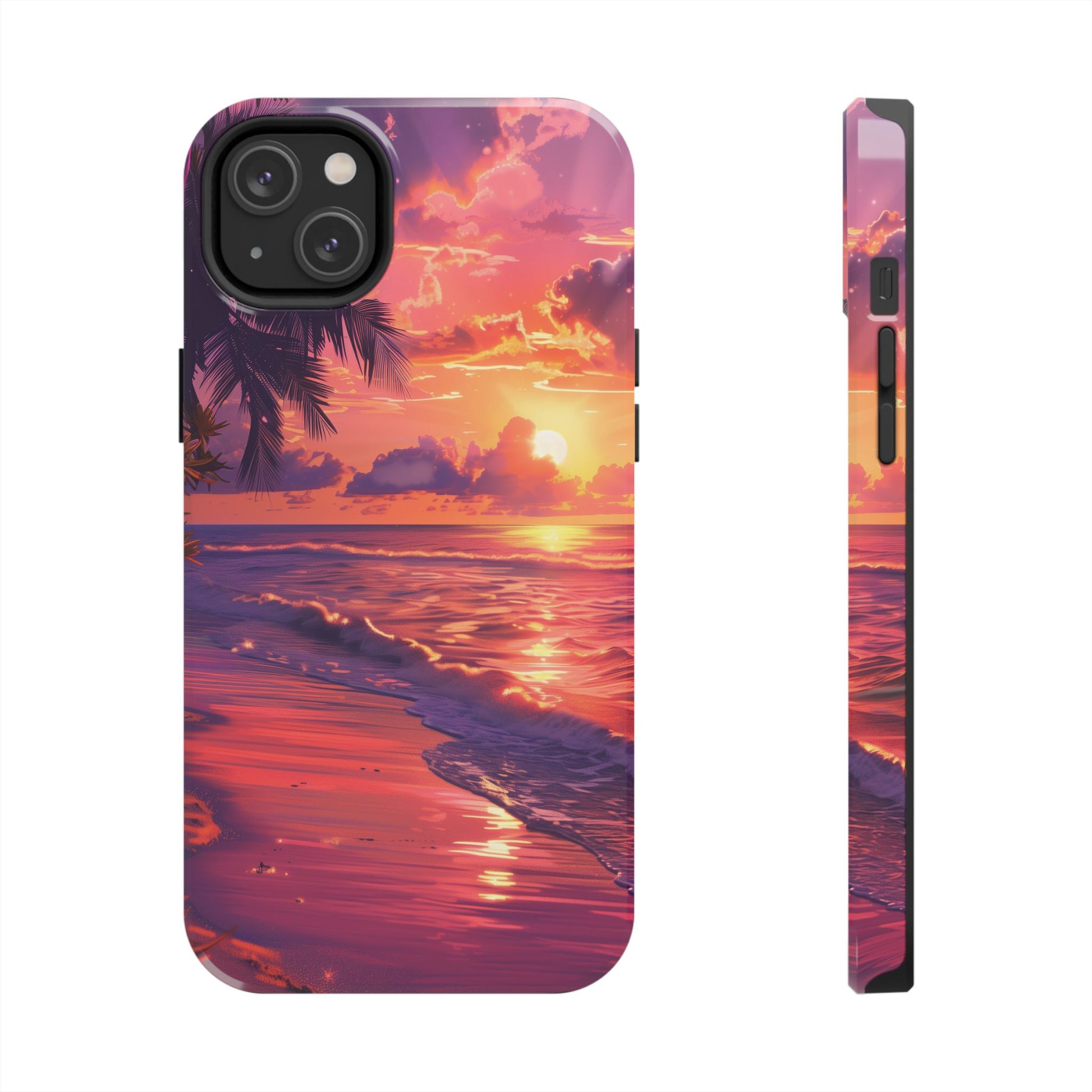 Tough Beach Scene Sunrise - Durable Case Lisa Frank Inspired Beach Art - Vibrant Beach Design - Colorful Phone Case for Beach Lovers