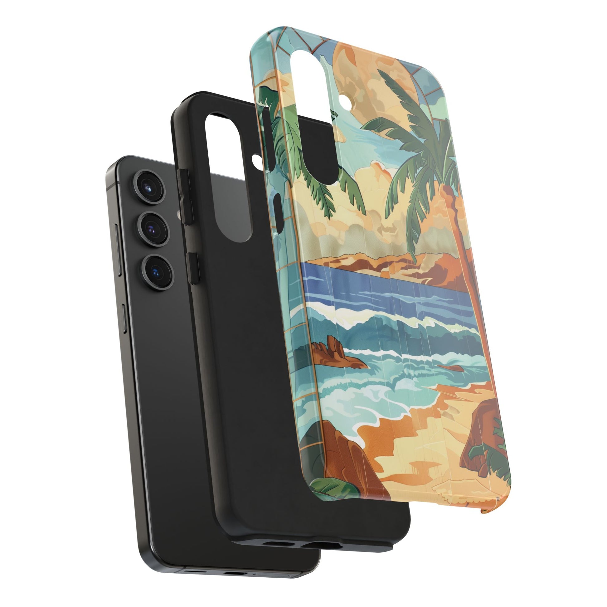 Retro Beach Scene Phone Case, Vintage Tropical Ocean iPhone Case, Summer Beach Phone Cover for iPhone, iphone 15 pro max