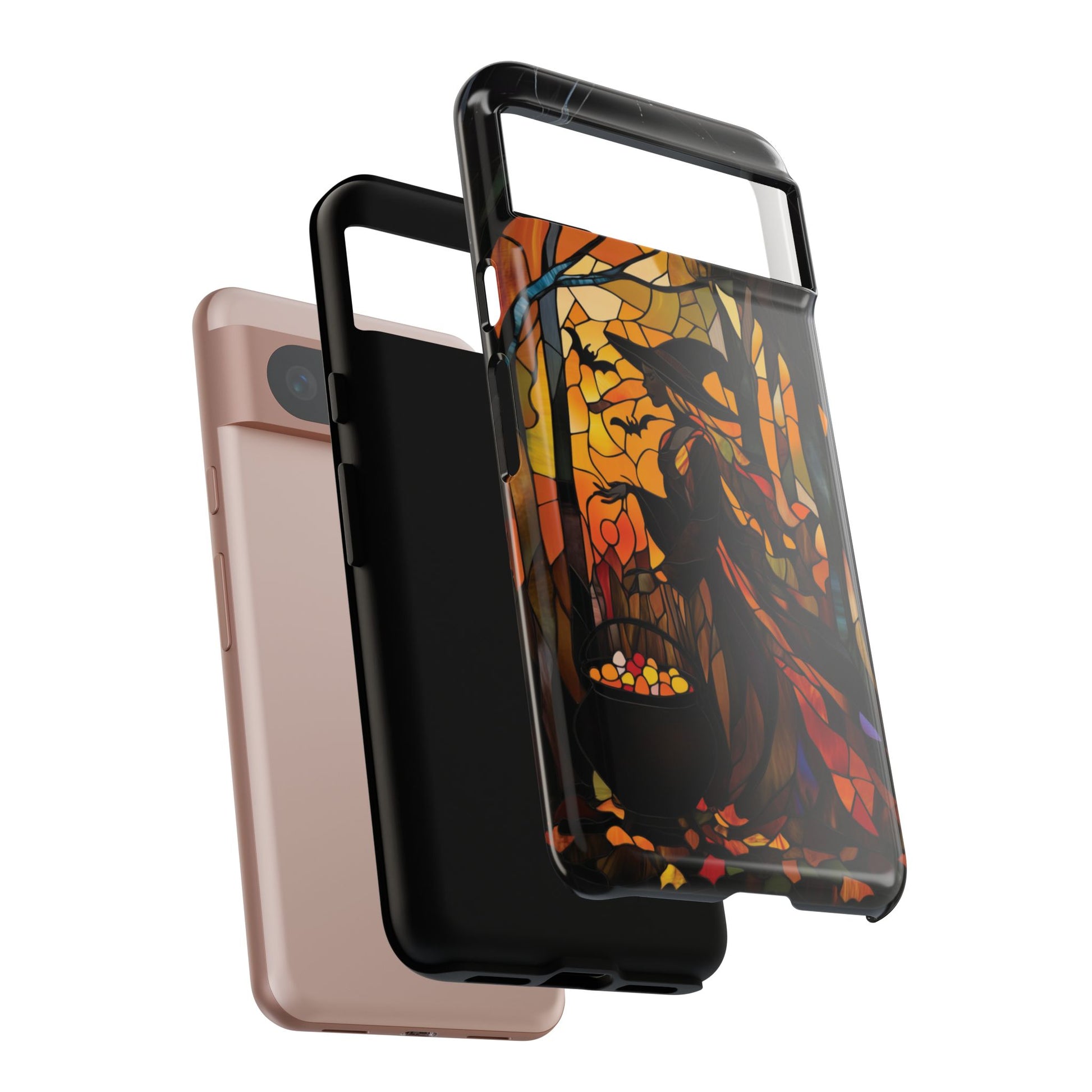 Halloween Witch Stained Glass Effect Dark Academia Spooky Fall Witchy Pumpkin Bats Seasonal Fall Mosaic Case iPhone 13 14 15 16 Pro Max