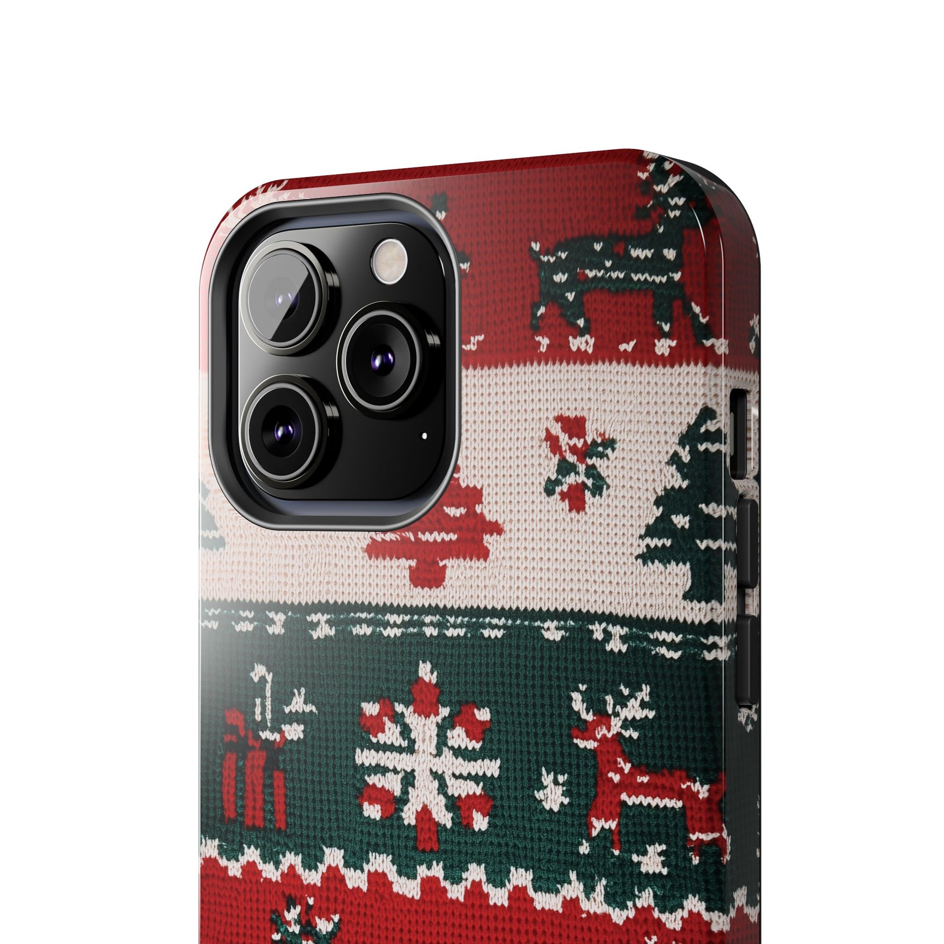 Ugly Christmas Sweater Phone Case Festive 3D Knit Textured Red White Green Holiday Knit Design Tree Reindeer iPhone 13 14 15 16 Pro Max