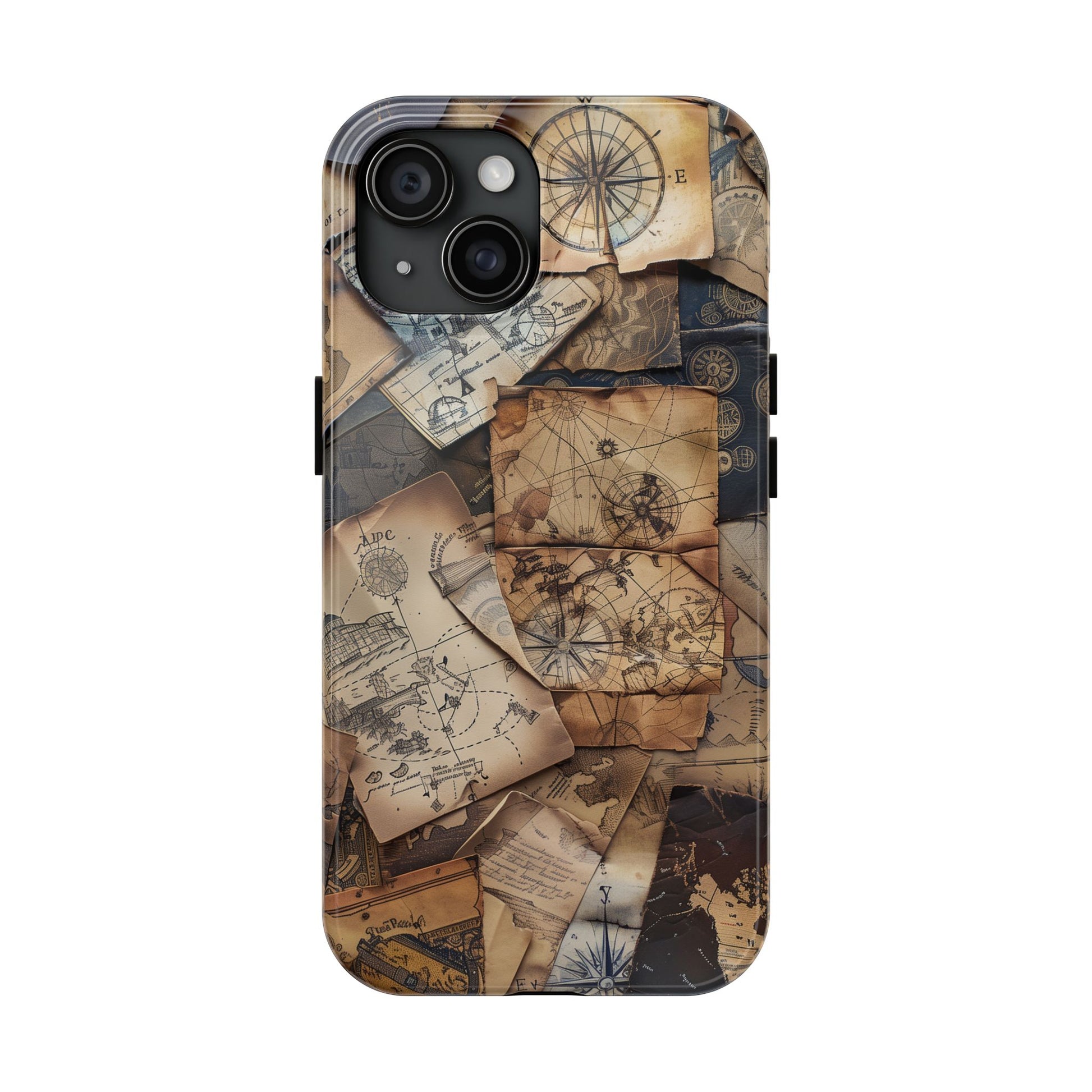 Double Layer Adventure Phone Case - Protective Phone Case Vintage Map and Compass Design - Dual Layer Case with Map Print