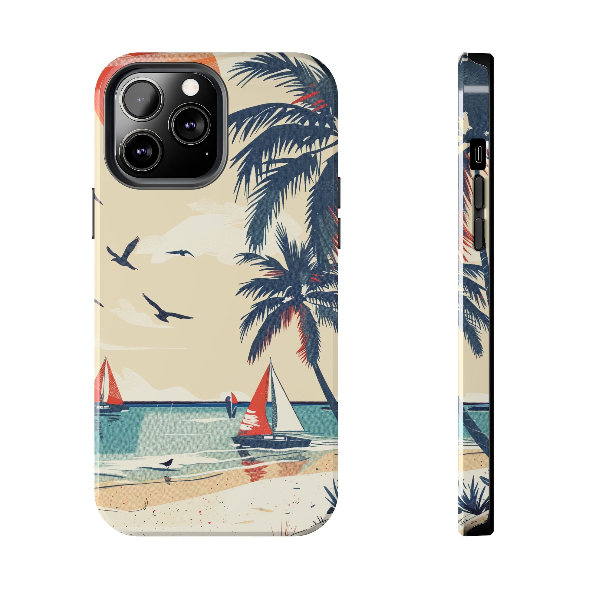 Retro Beach Scene Phone Case, Vintage Tropical Ocean iPhone Case, Summer Beach Phone Cover for iPhone, iphone 15 pro max