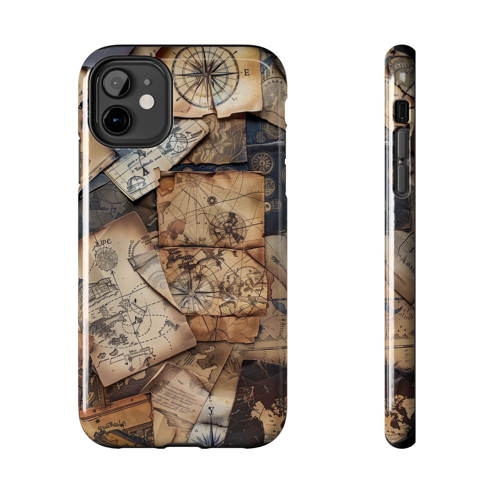 Double Layer Adventure Phone Case - Protective Phone Case Vintage Map and Compass Design - Dual Layer Case with Map Print