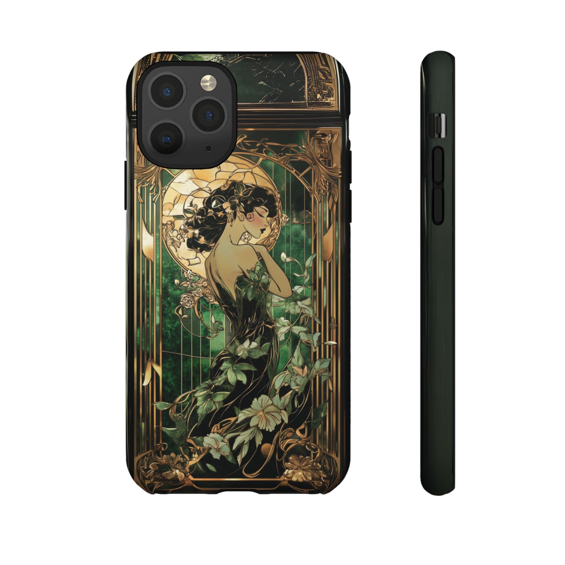Art Deco Fairy Flapper Woman Phone Case 1920s Art Nouveau Design in Emerald & Gold Alphonse Mucha Style Gatsby Style Poster