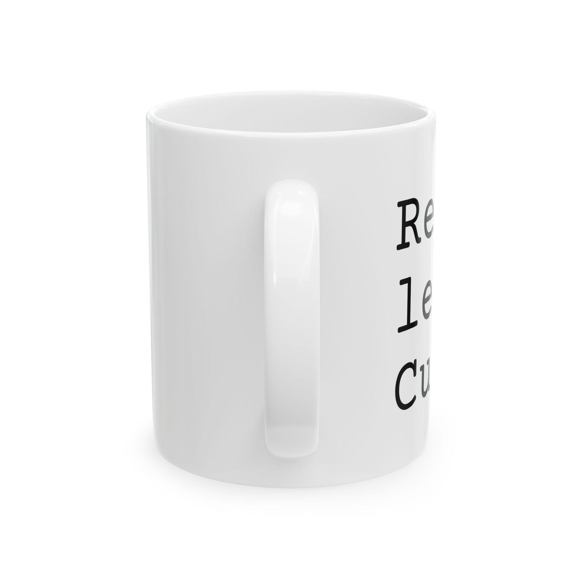 Close-up of Relentlessly Curious inspirational quote on coffee mug
