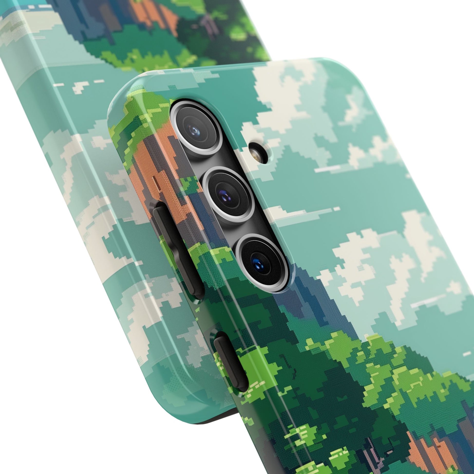 Pixel Art Video Game Landscapes Phone Case, Retro Gaming Pixelated Design, Geeky Gamer Phone Cover, Unique Video Game Art Accessories