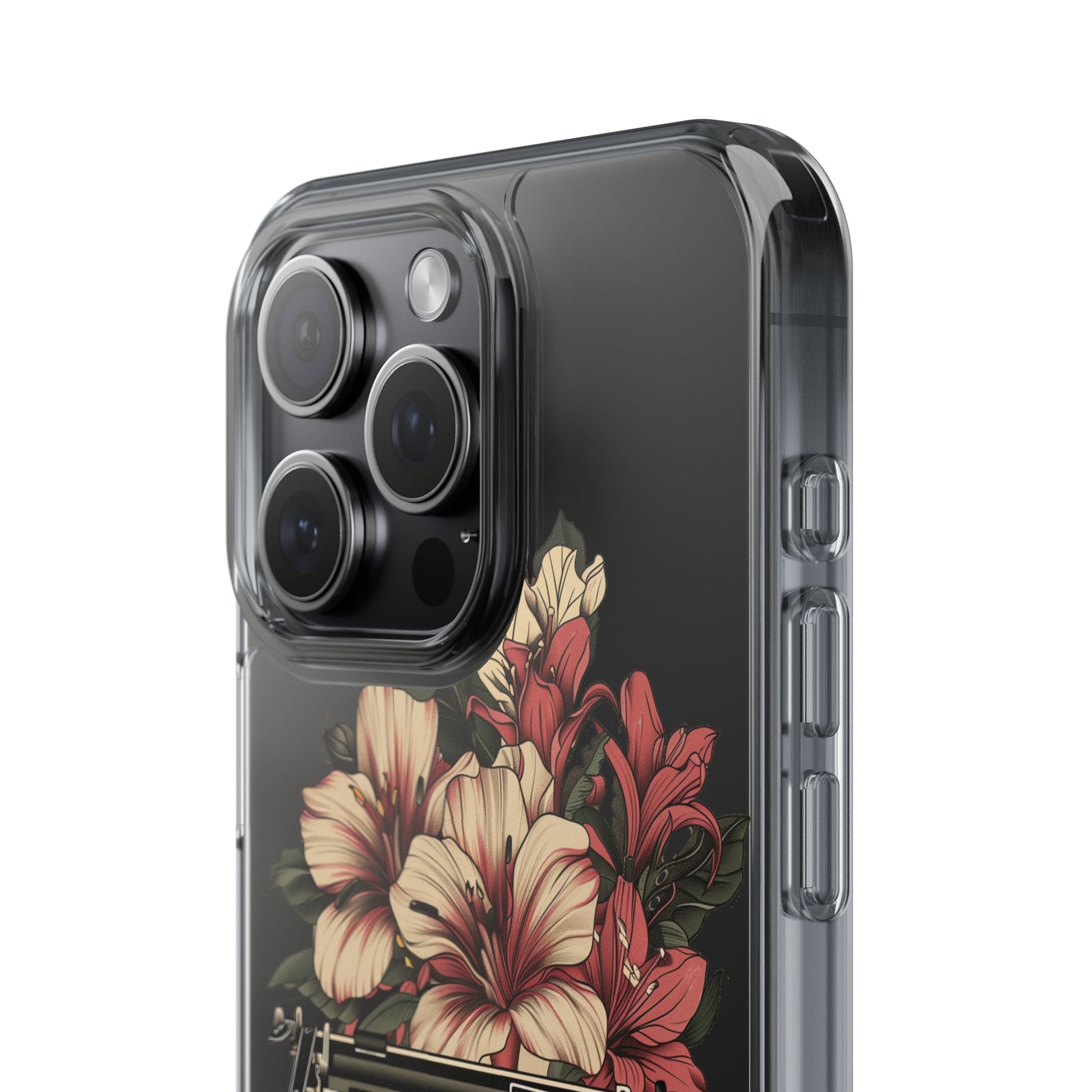 Dark Academia Clear Phone Case Vintage Typewriter Floral Accents Cottagecore Typography Nostalgic Typewriter iPhone 13 14 15 16 Pro Max