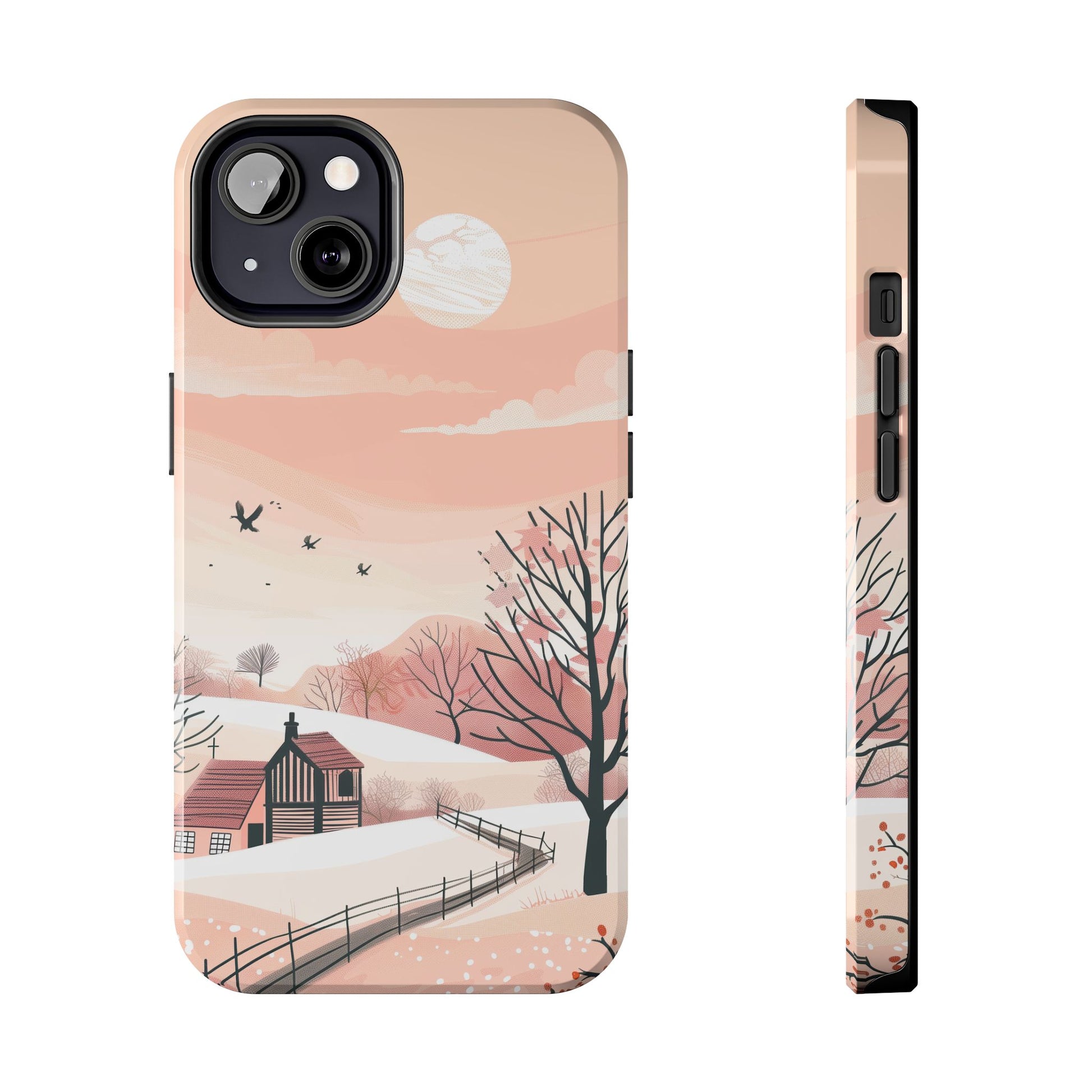 Cottagecore Countryside Sunset Phone Case Cottagecore Aesthetic, Tranquil Pastel Sky Gradient & Silhouette Trees, Whimsical Nature Art Cover