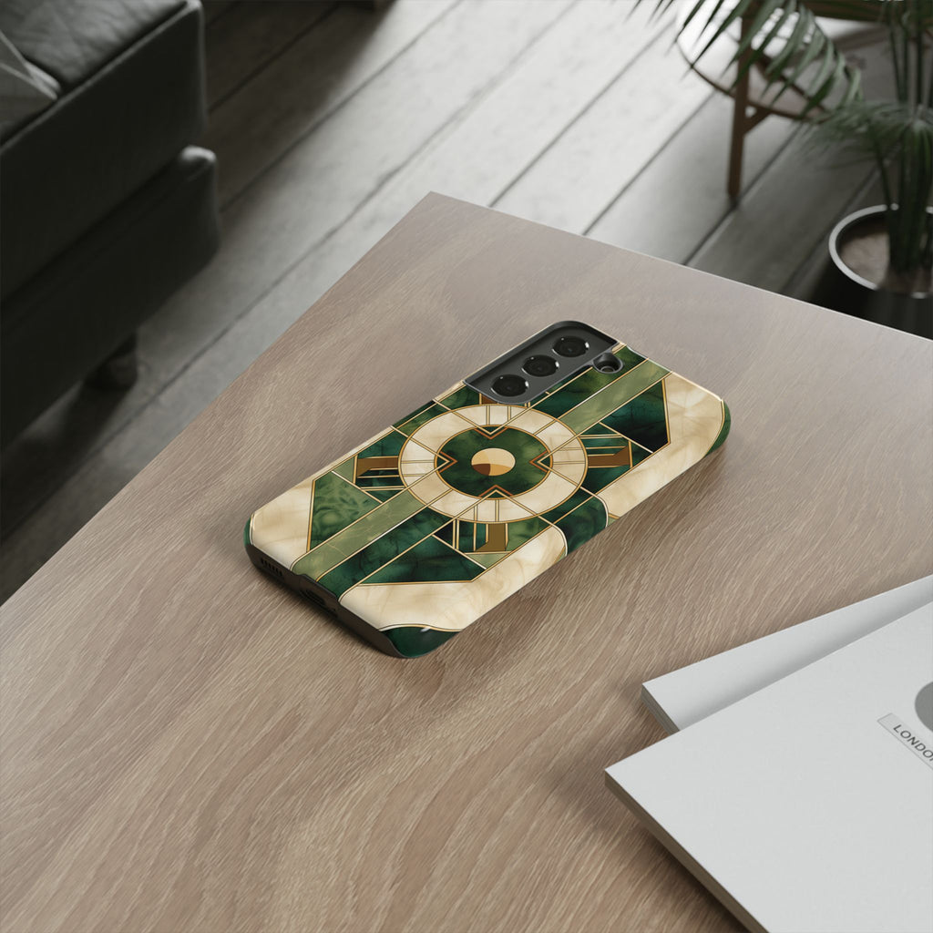 Green Frank Lloyd Wright Inspired Phone Case Geometric Elegance Stained Glass Art Deco Marble Gold 13 14 15 16 iPhone Pro Max Galaxy Pixel