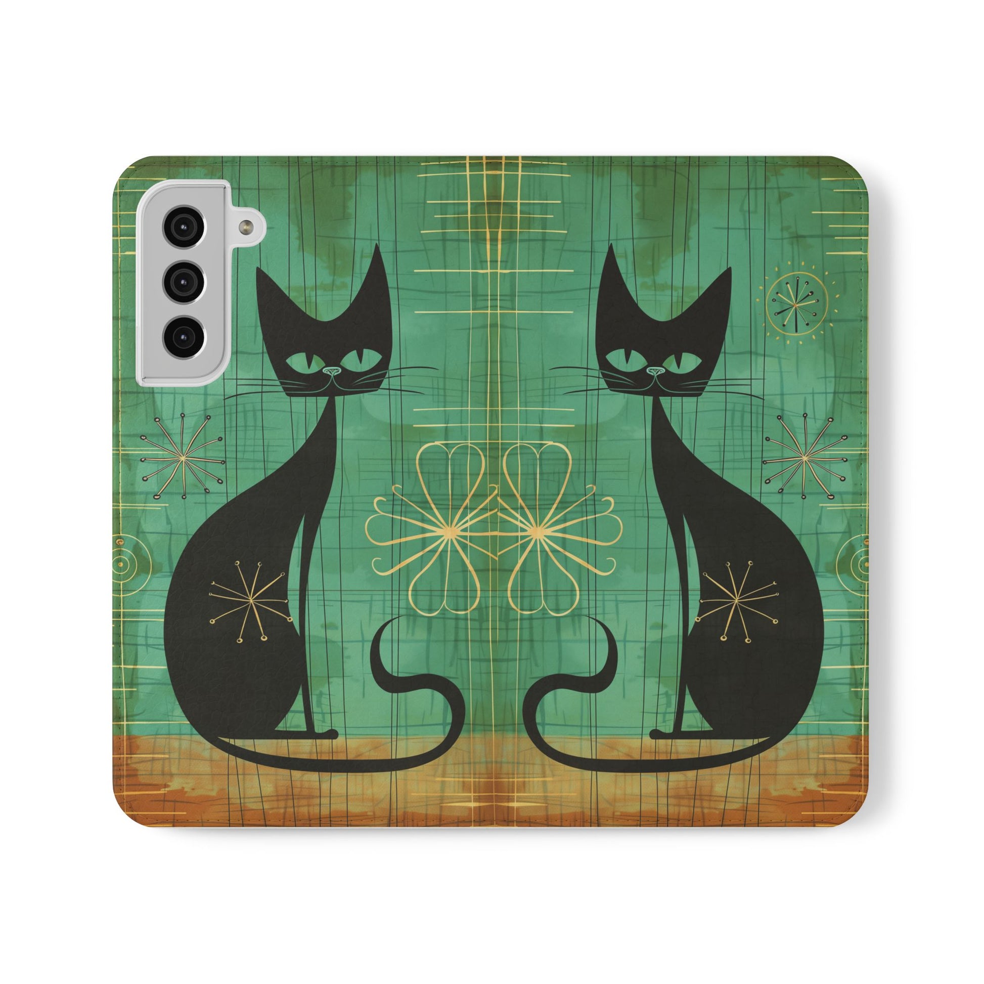 Mid-Century Modern Flip Case, Mid Mod Phone Case, Atomic Cats Case, Retro Chic Smartphone Cover, Android, Apple, Samsung Atomic Cats