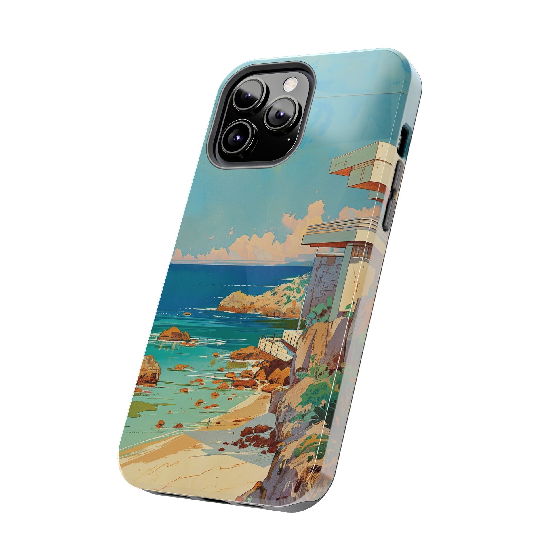 Retro Beach Scene Phone Case, Vintage Tropical Ocean iPhone Case, Summer Beach Phone Cover for iPhone, iphone 15 pro max